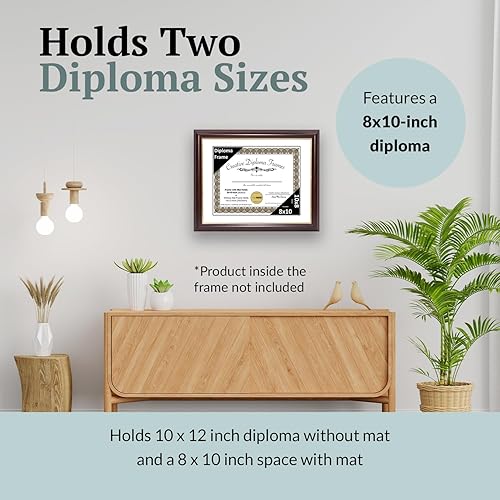 Vista 240 de Creative Picture Frames Marco de diploma de borde dorado caoba de 12 x 16 pulgadas con vidrio negro y colgadores de pared instalados, marco