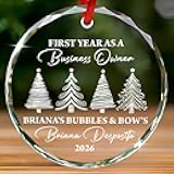 First Year As A Business Owner Ornament 2026, Personalized New Business Owner Glass Ornament with Custom Name, Entrepreneur Christmas Ornaments, Boss Anniversary Keepsake Gift for Men and Women