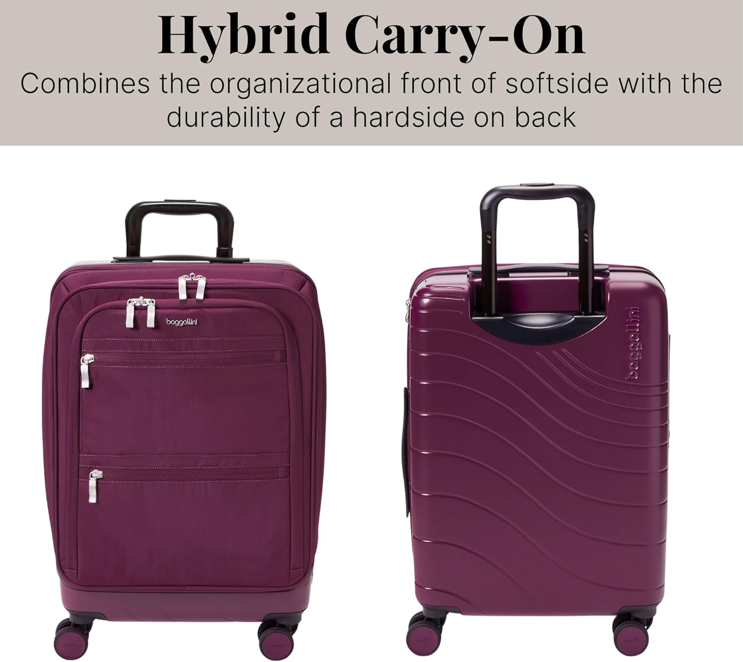 Baggallini Set Wave 22” 4 Wheel Hybrid Carry-On Luggage - Lightweight Carry On Suitcase with Wheels