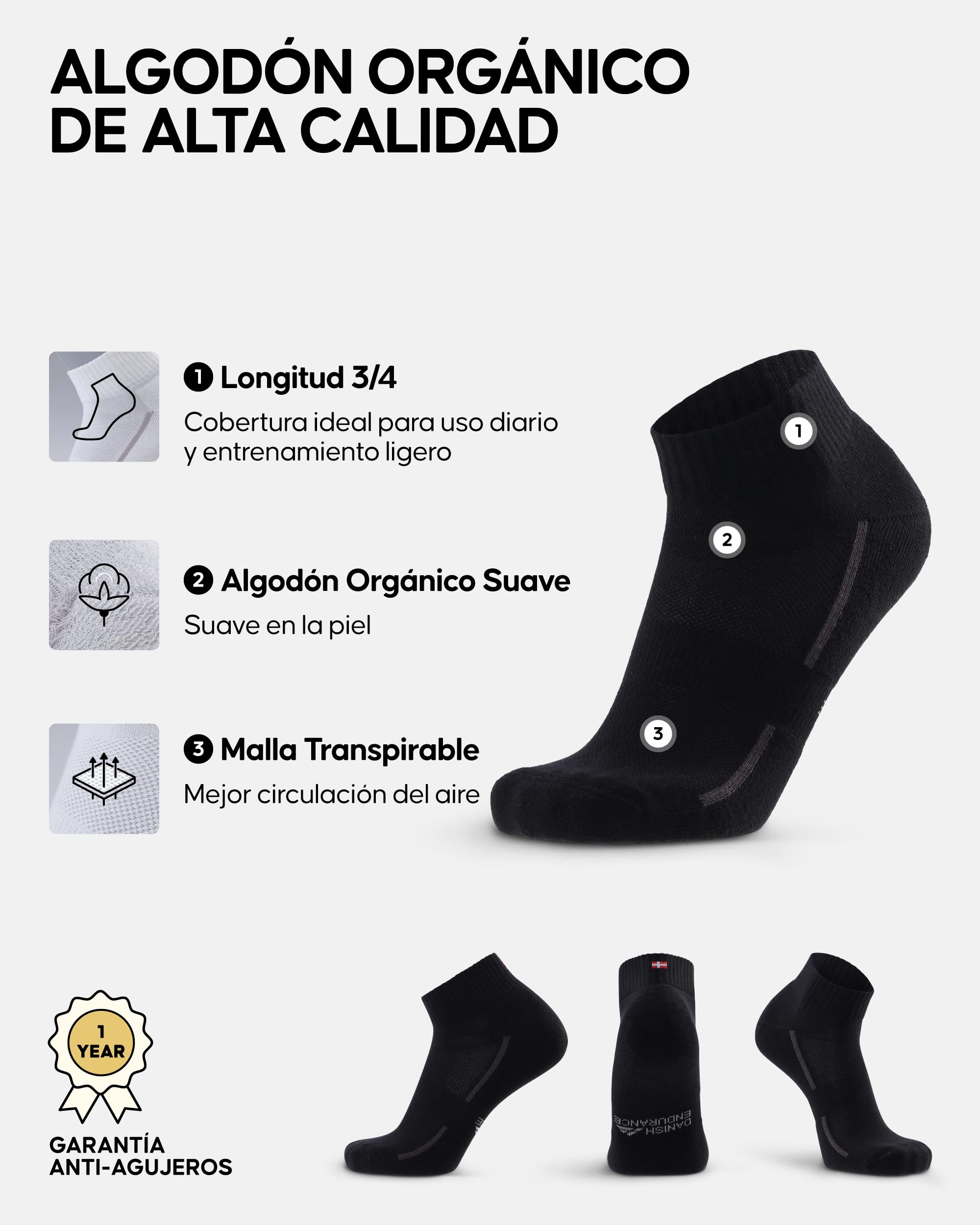 DANISH ENDURANCE Calcetines Deporte Hombre y Mujer Tobilleros - Algodon, Alcochados, 3 y 6 Pack - Deportes, Calcetines Hombre y Mujer, Unisex