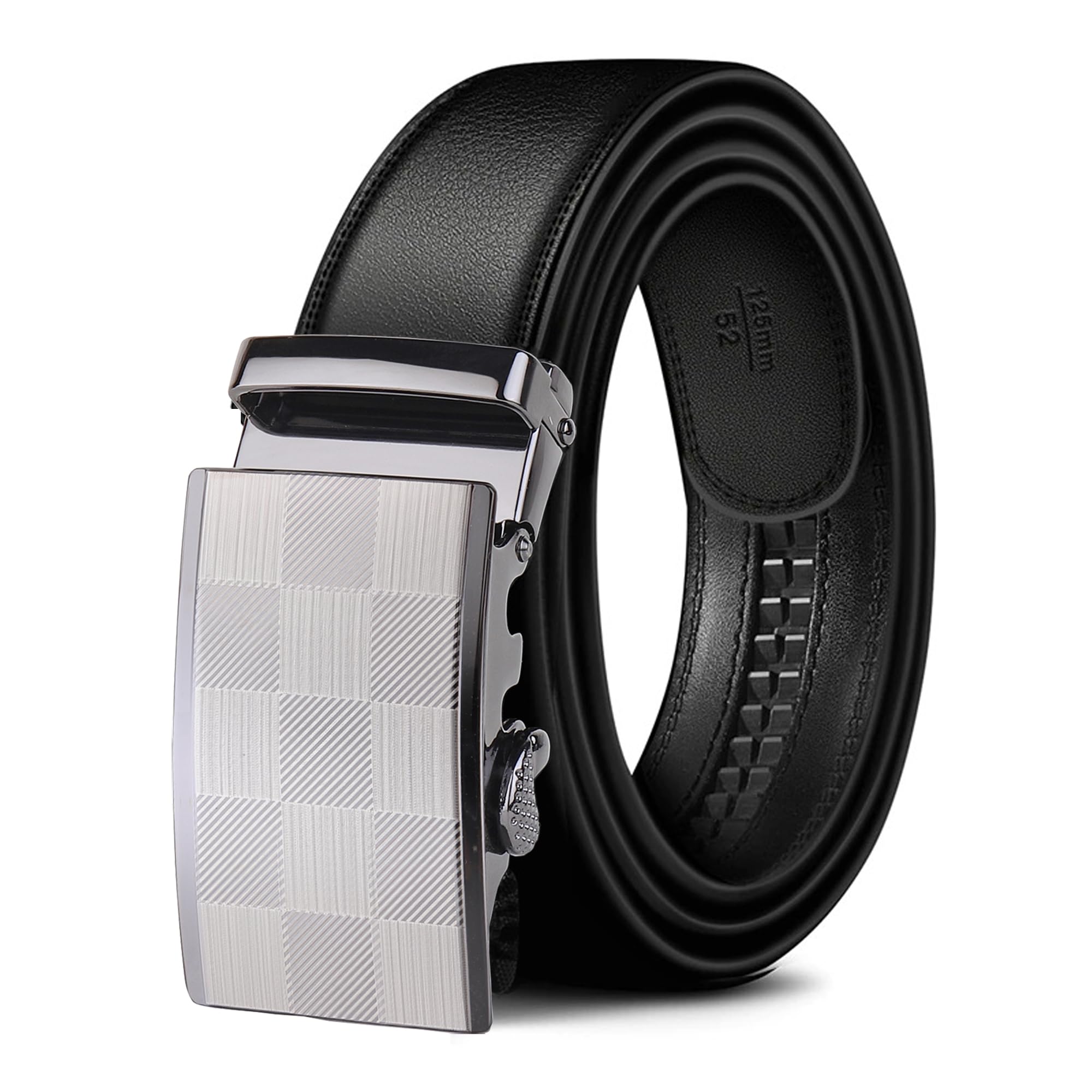 urban alfami Men's Vegan Leather Belt with Automatic Ratchet Buckle,Black, Formal and Casual Wear-picture-12