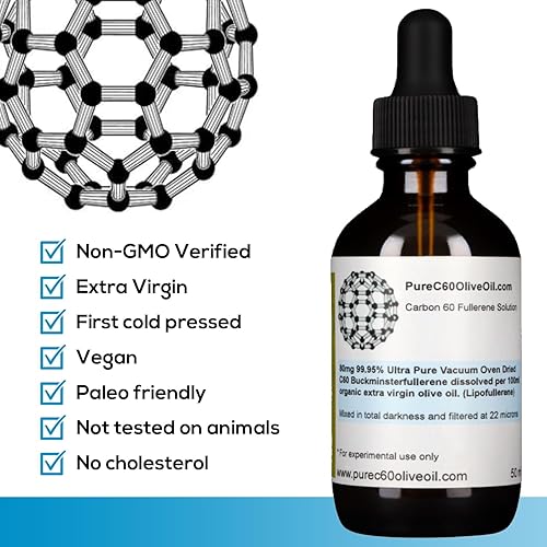 Miniatura 6 de PureC60OliveOil C60 Aceite de oliva 3.4fl oz  3.4 onzas líquidas - 99.95% carbono 60 sin disolventes 80 mg - Botella de vidrio ámbar - Grado