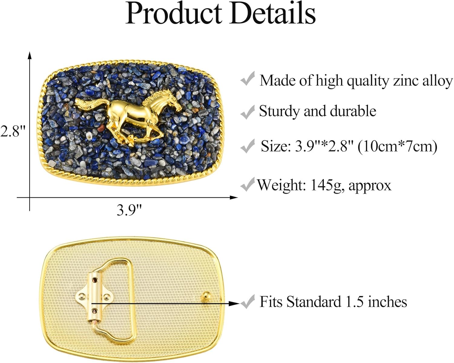 Western Belt Buckle for Men, Golden Horse Belt Buckle with Rubble Surface Women Jeans Accessory - Image 2