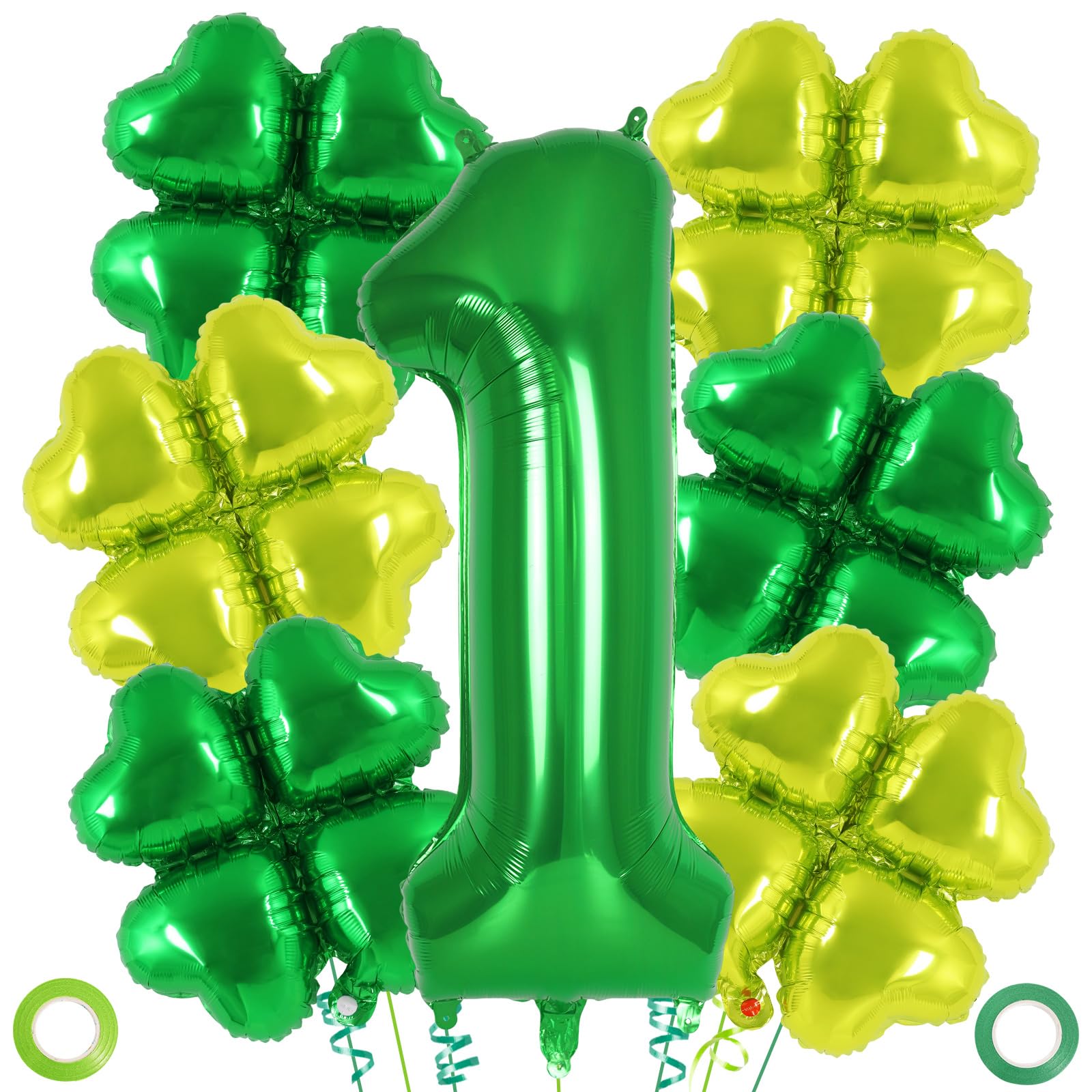 Four Leaf Clover Birthday Balloons, Clover Leaf Number 1 Balloon, 40 Inch Large Foil Green 1 Balloon for 1st First Birthday St. Patrick Themed Party Decorations Supplies