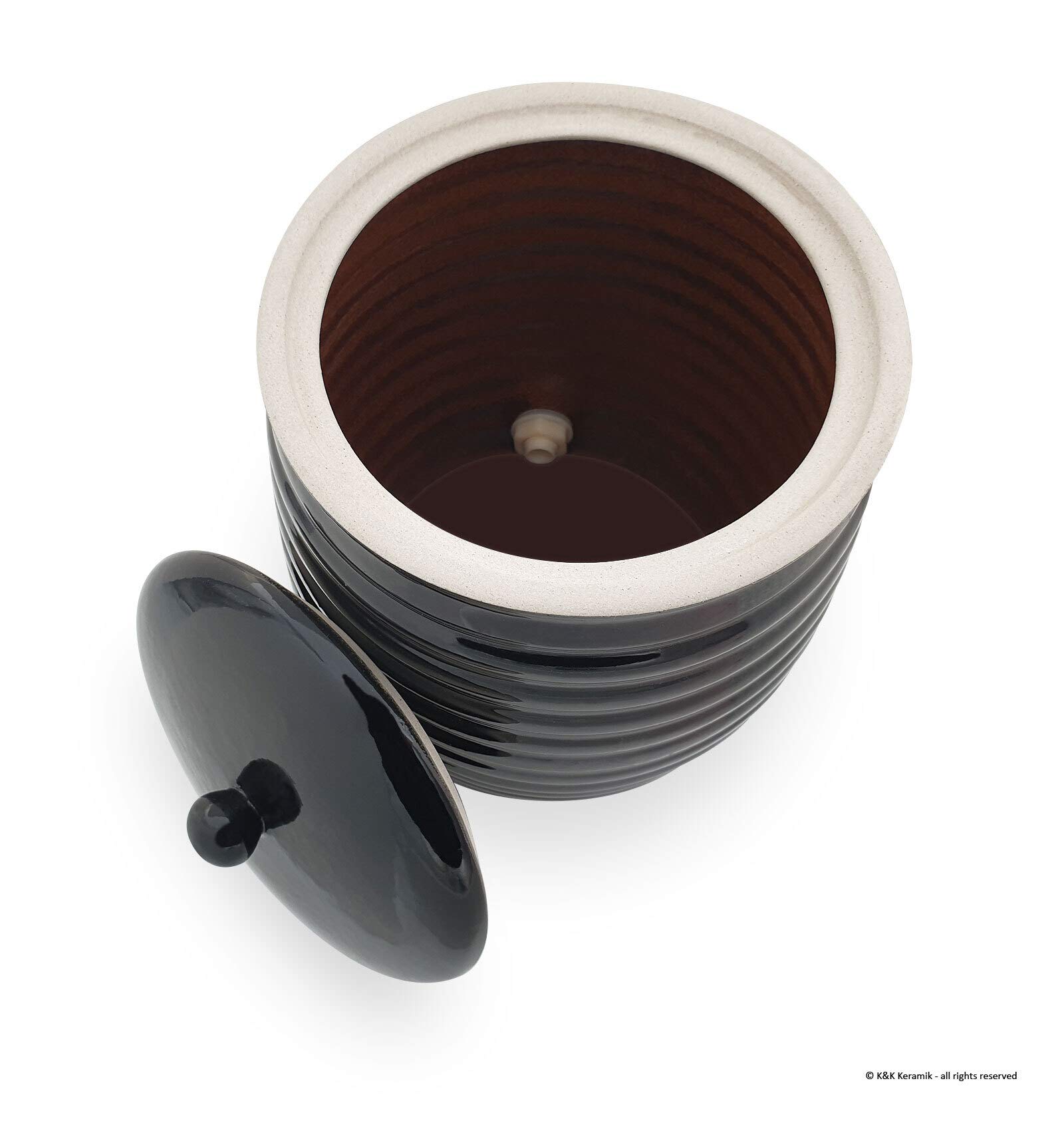 Distributeur de boissons en céramique - Pour la fermentation de kombucha, vinaigre et huile - Avec robinet et support - 6 l - Noir