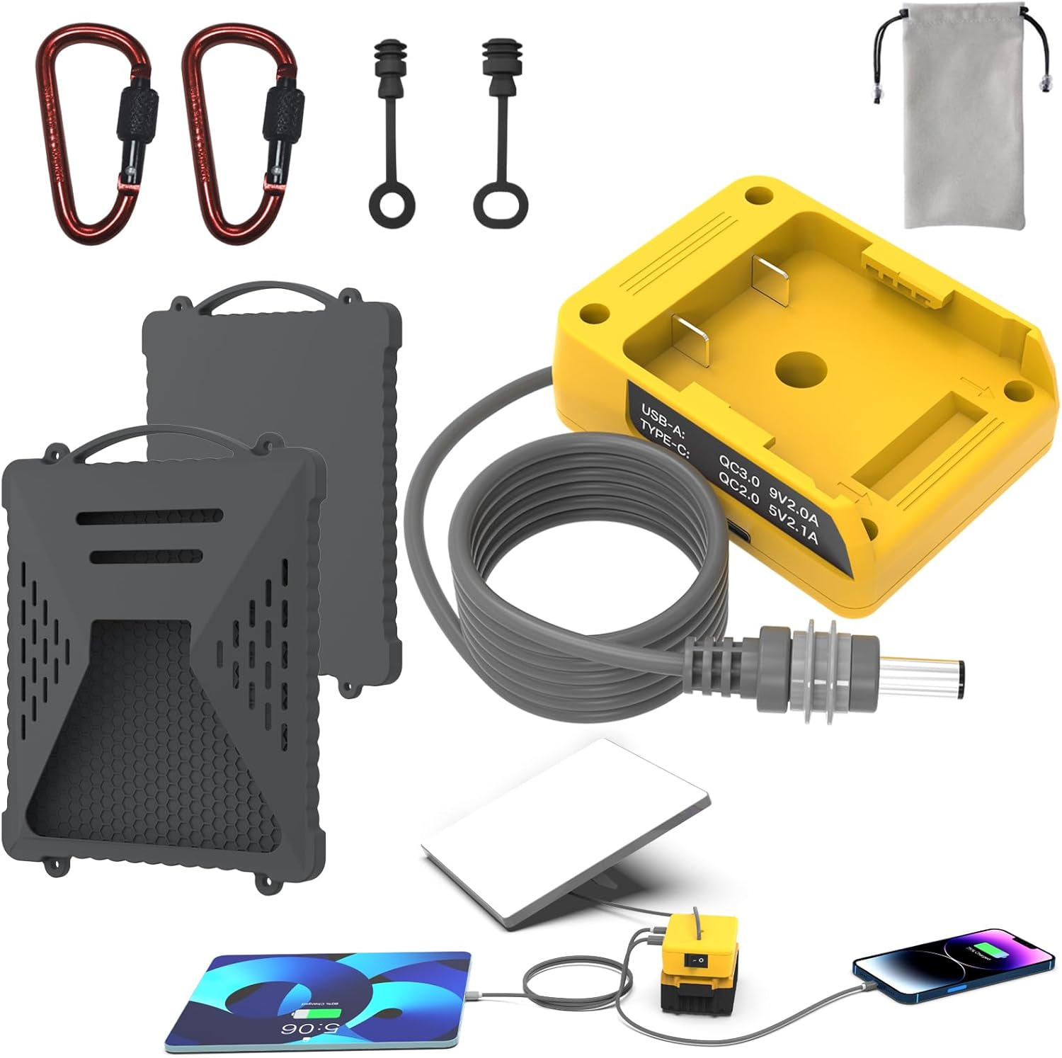 ACOVER Starlink Mini Protective Cover & Battery Adapter, Starlink Mini Accessories Waterproof Silicone Case & 5ft 18AWG DC Power Compatible with DeWalt 18V-20V Lithium Batteries for Camping/RV/Hiking