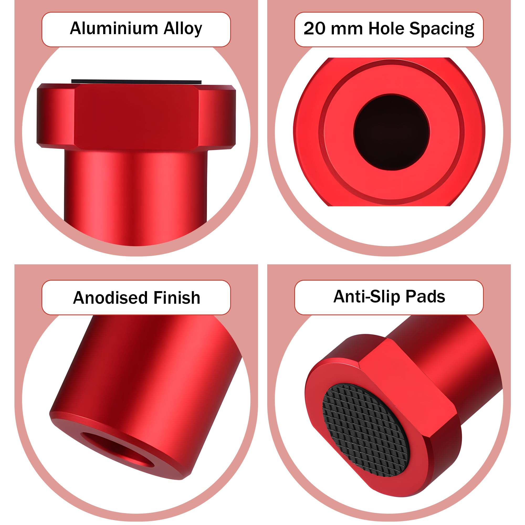 12 Pièces Bench Dogs, Crochet de Banc en Alliage d'Aluminium pour Trou de Chien 20mm, Pince pour Chien, Accessoire pour le Travail du Bois de Rabot, Mâchoires de Serrage pour Fixer les Pièces(Rouge)