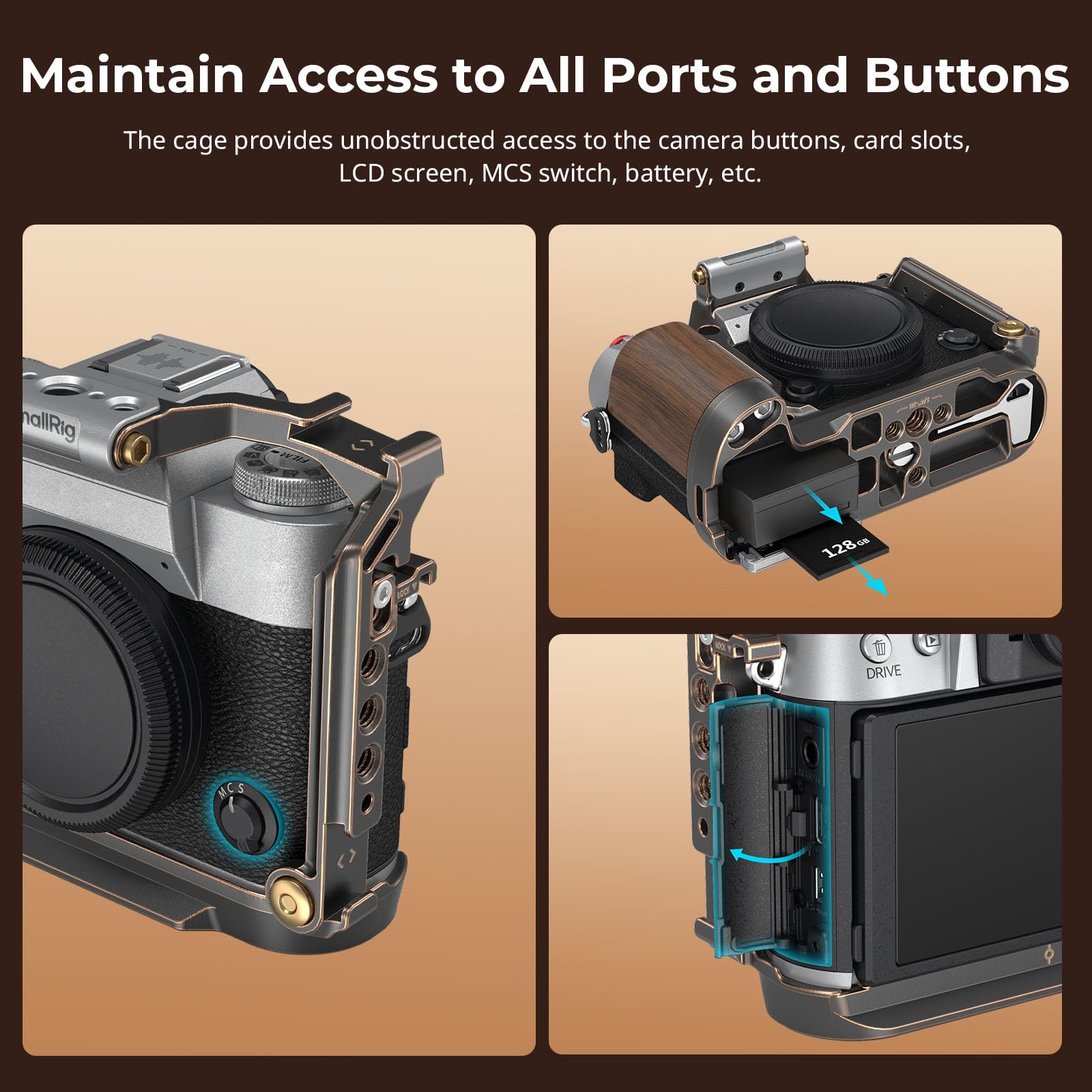 SMALLRIG Cage « Retro » pour FUJIFILM X-T50, Cage Complète en Alliage d'Aluminium, avec Plaque de Dégagement Rapide pour Arca et Support de Cold Shoe pour Microphone et Lumière - 4714