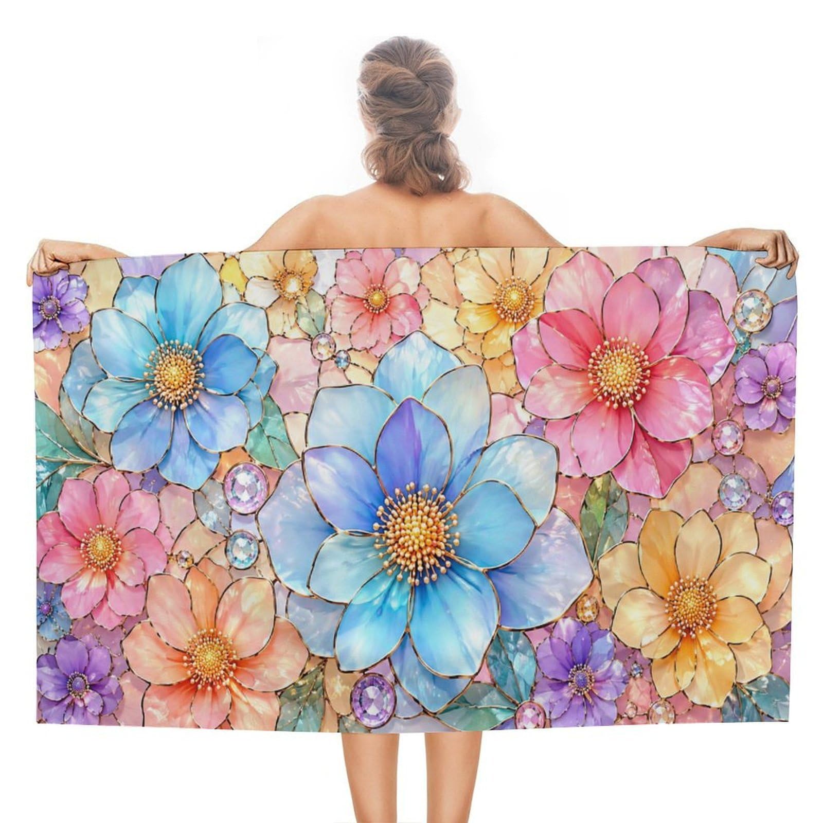 Anceky Colorful Floral Watercolor Oversized Beach Towel Quick Dry Sand Free Microfiber Travel Towel Lightweight Multi Purpose Beach Blanket Pool Gym Bath Towel 51x31 in