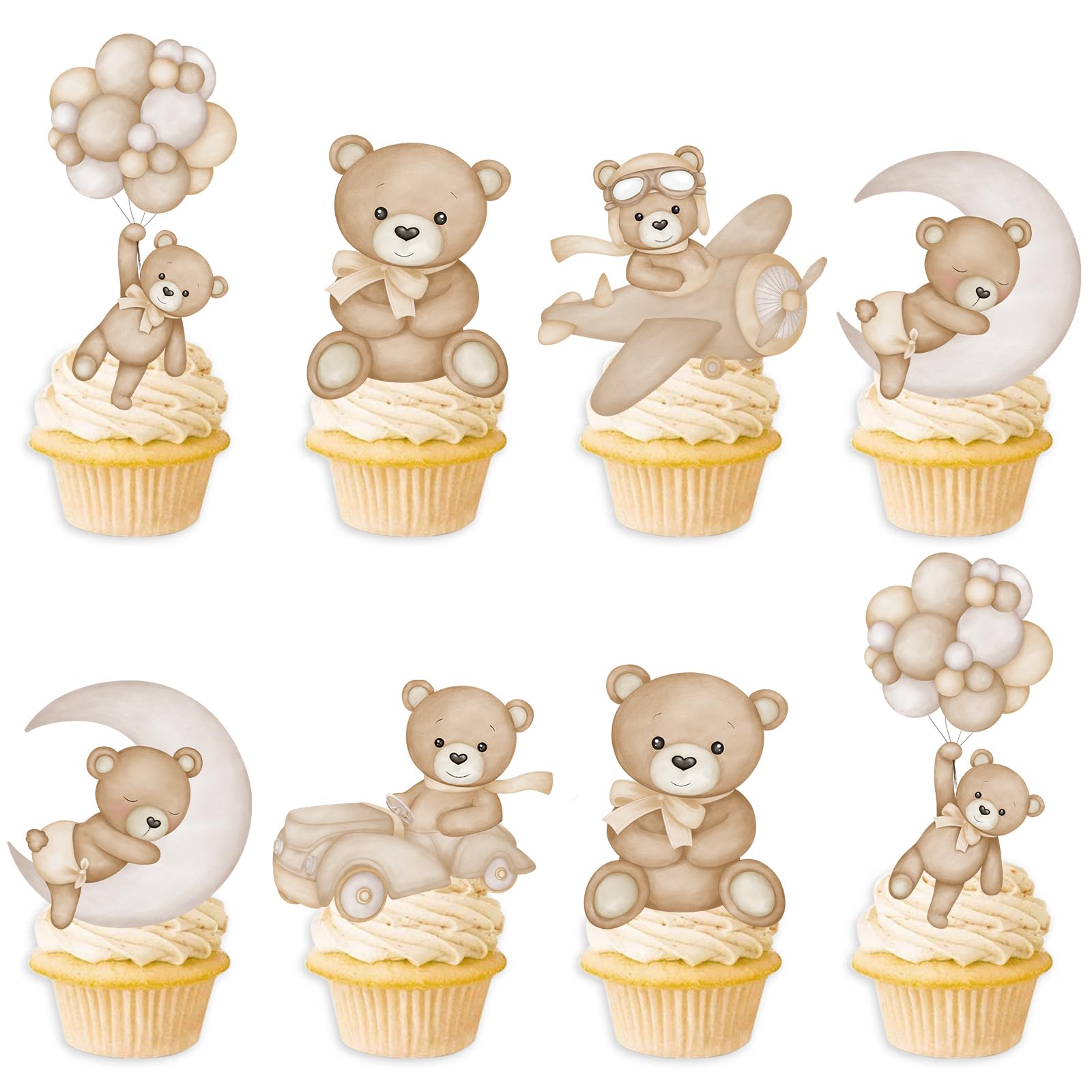 48Pcs Bear Cupcake Toppers for We Can Bearly Wait Baby Shower Decorations Bear Baby Shower Decorations Bear Cake Cupcake Toppers Birthday Party Supplies