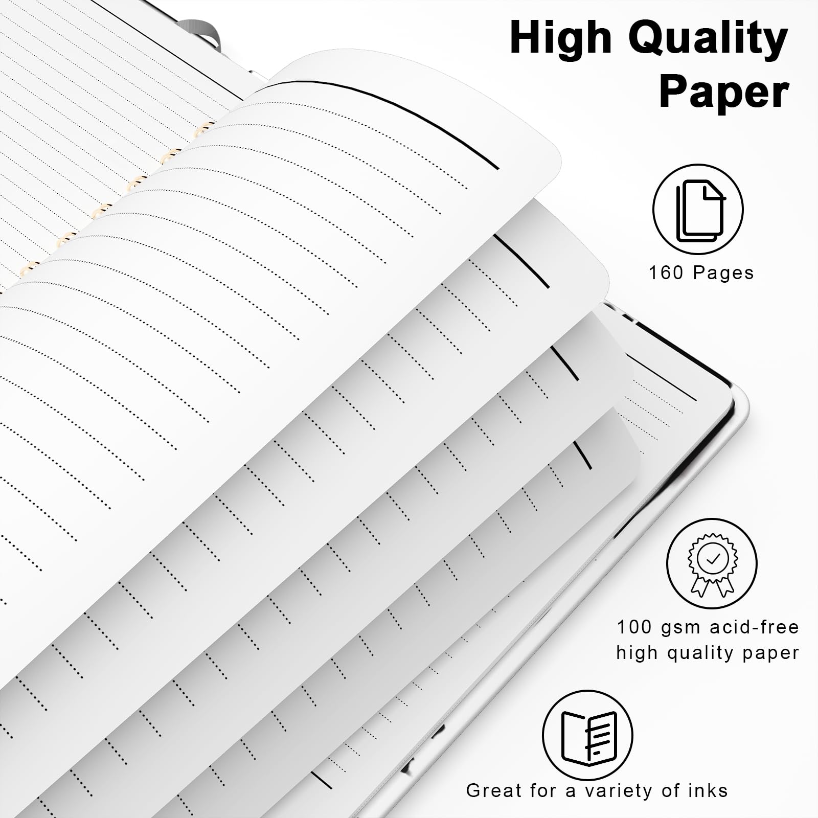 Hnogri Spiral Journal Notebook, Hardcover Lined Journal for Women Medium 6 x 8.4 in, 160 Pages Thick Paper - Image 3