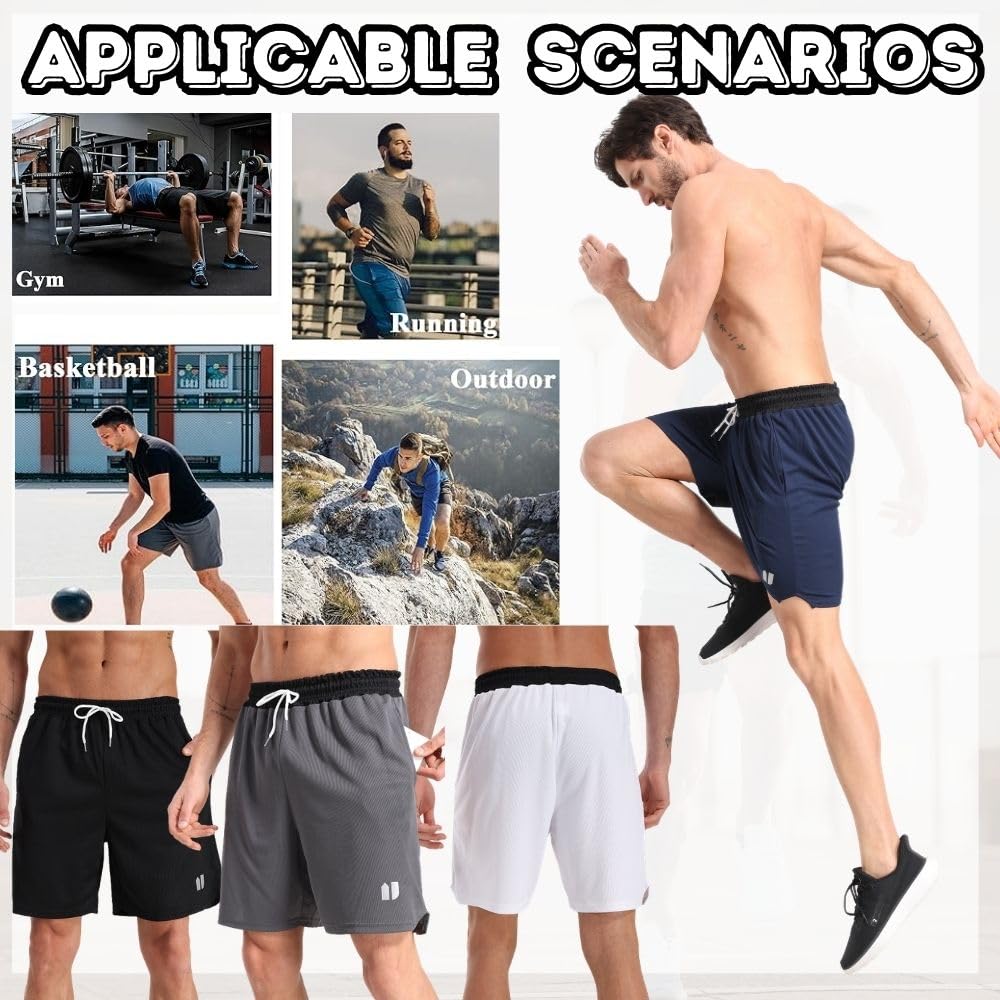 Herren Sport Shorts mit Taschen Quick Dry Gym Laufhose Jogginghose Basketball Fitness
