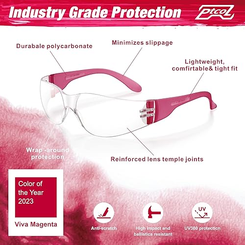 Miniatura 2 de Paquete de 28 lentes de seguridad Viva Magenta (paquete a granel de 24+4) unisex, transparentes, antiarañazos, resistentes a los impactos, con