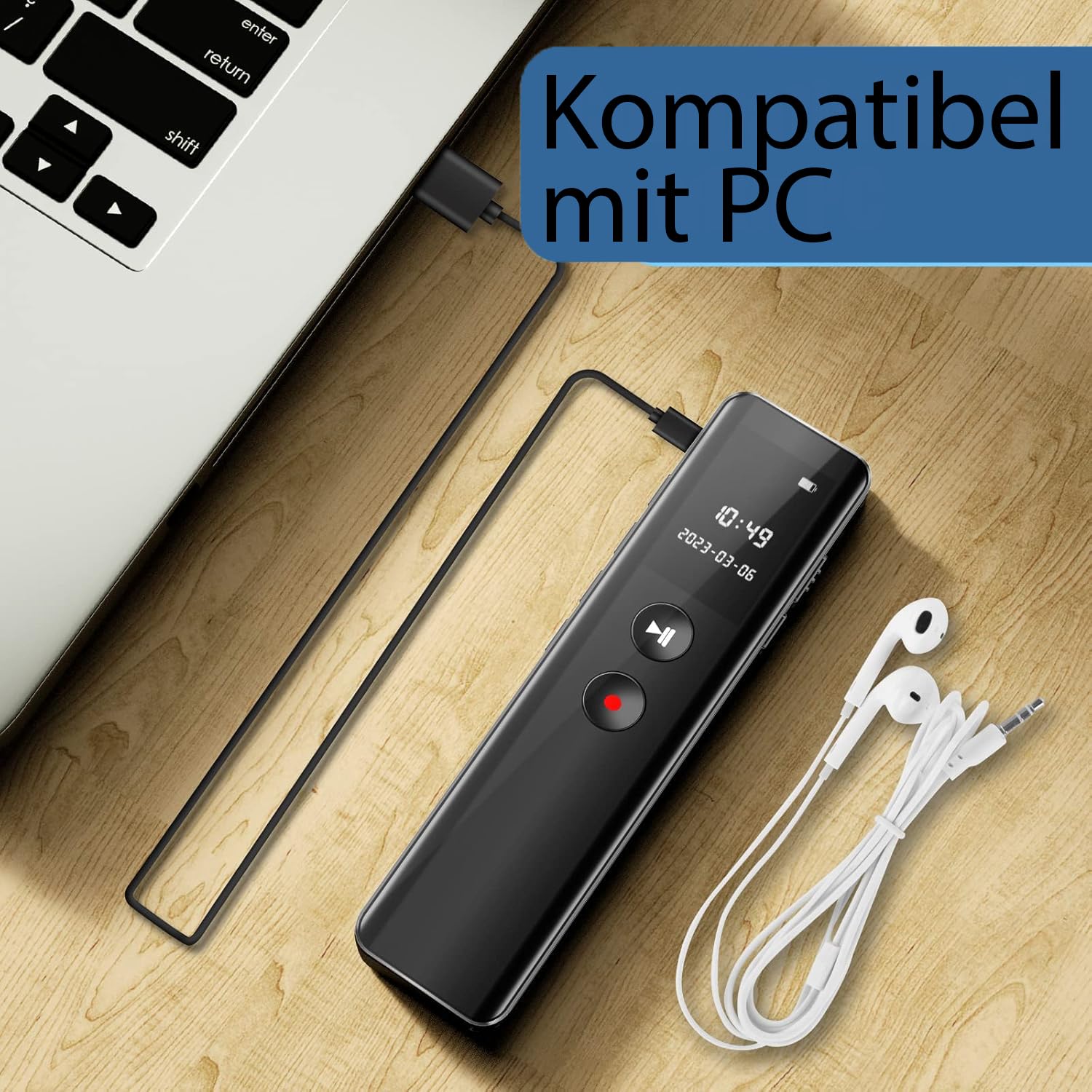 128GB Digitales Diktiergerät mit Wiedergabe,KI Geräuschunterdrückung, Sprachaktivierung, MP3-Player, Passwortschutz, USB-C, Bluetooth-Anrufaufnahme, für Vorlesungen,Meetings,Interviews