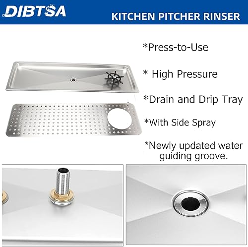 Miniatura 6 de DIBTSA Enjuagador de jarra, enjuagador de vidrio de acero inoxidable para fregadero de cocina, lavadora automática de tazas de encimera con