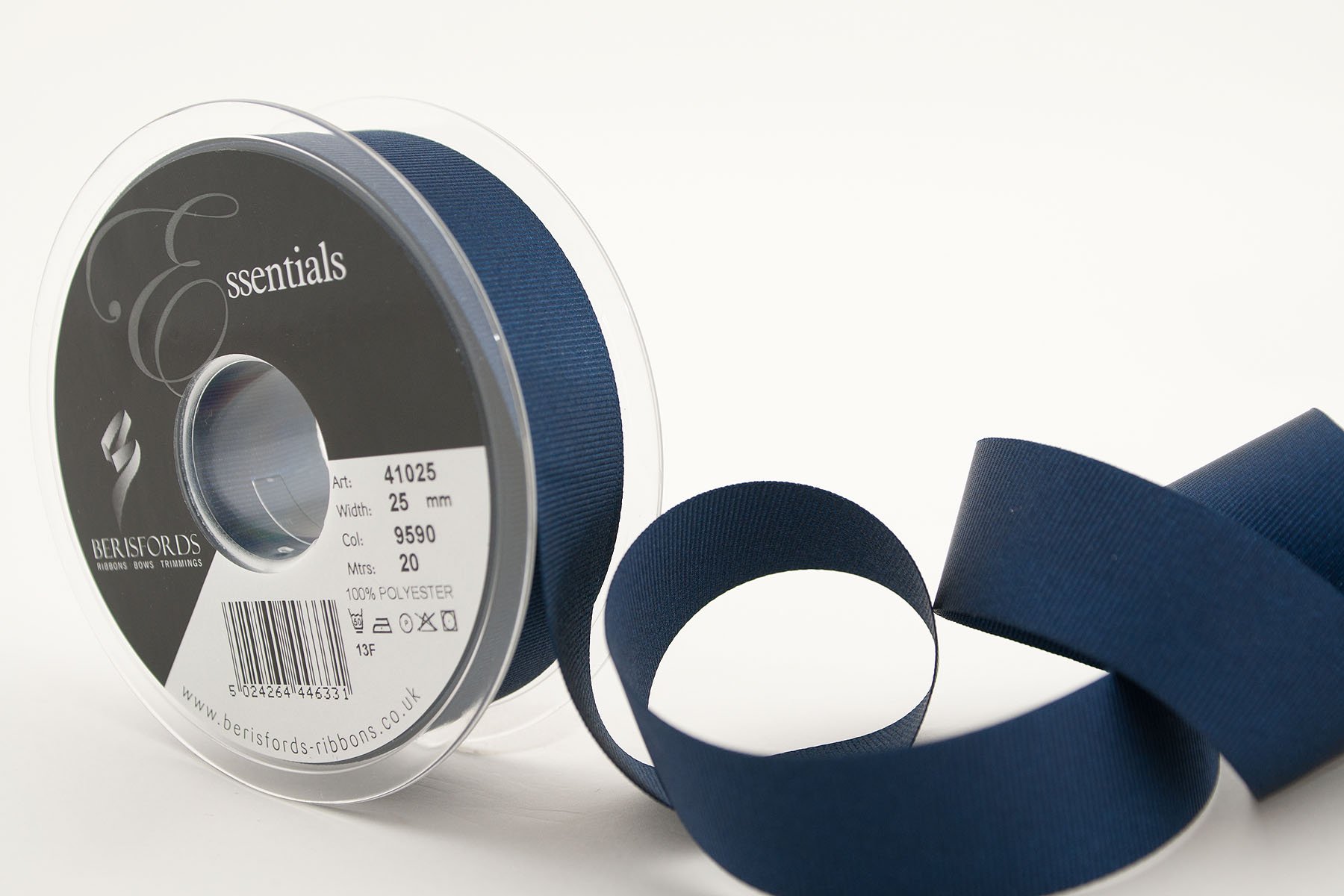 Berisfords 41025 20 m x 25 mm Polyester Grosgrain Ribbon, Navy