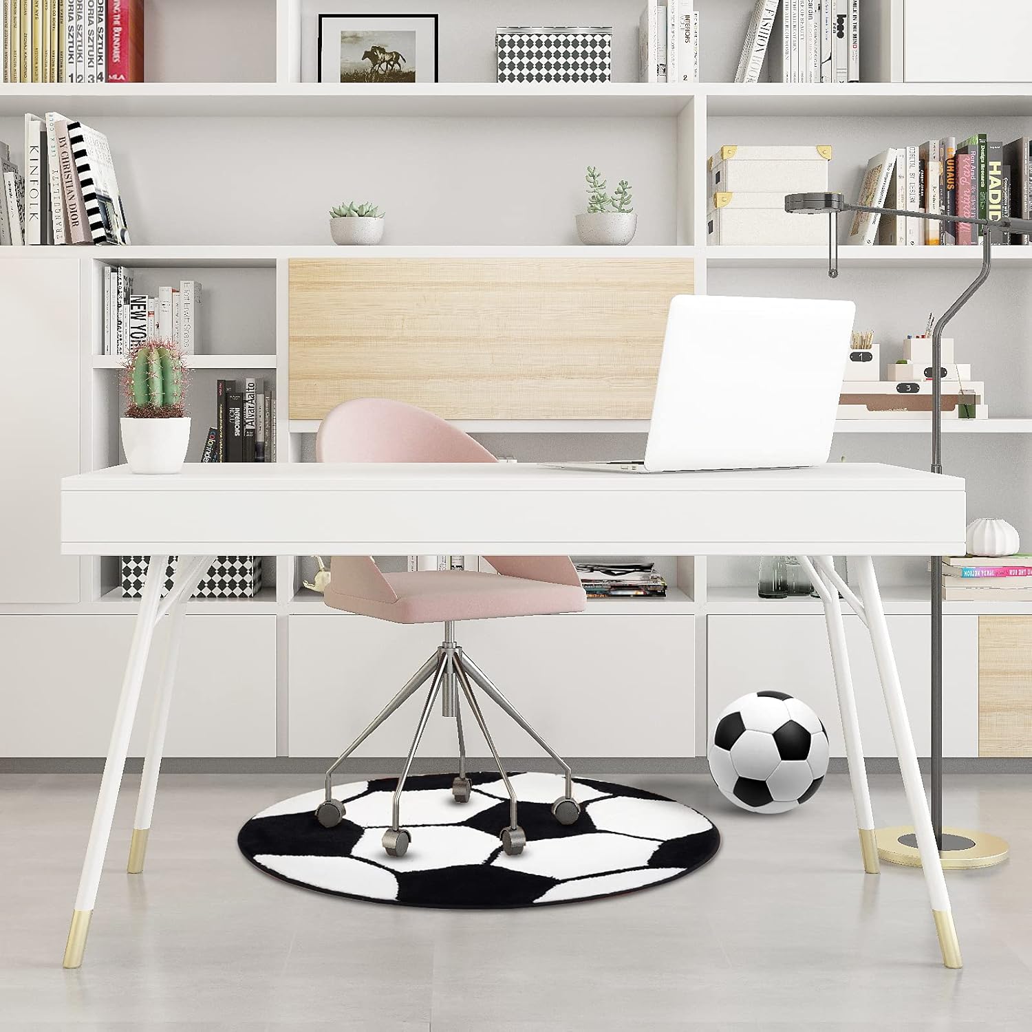 JeogYong Soccer Rug, Soft and Comfy Sports Themed Round Area Rugs Bedroom Living Room Carpet Kitchen Mat Bath Rugs for Bathroom, Soccer Themed Room Decor for Kids Bedroom Men Cave