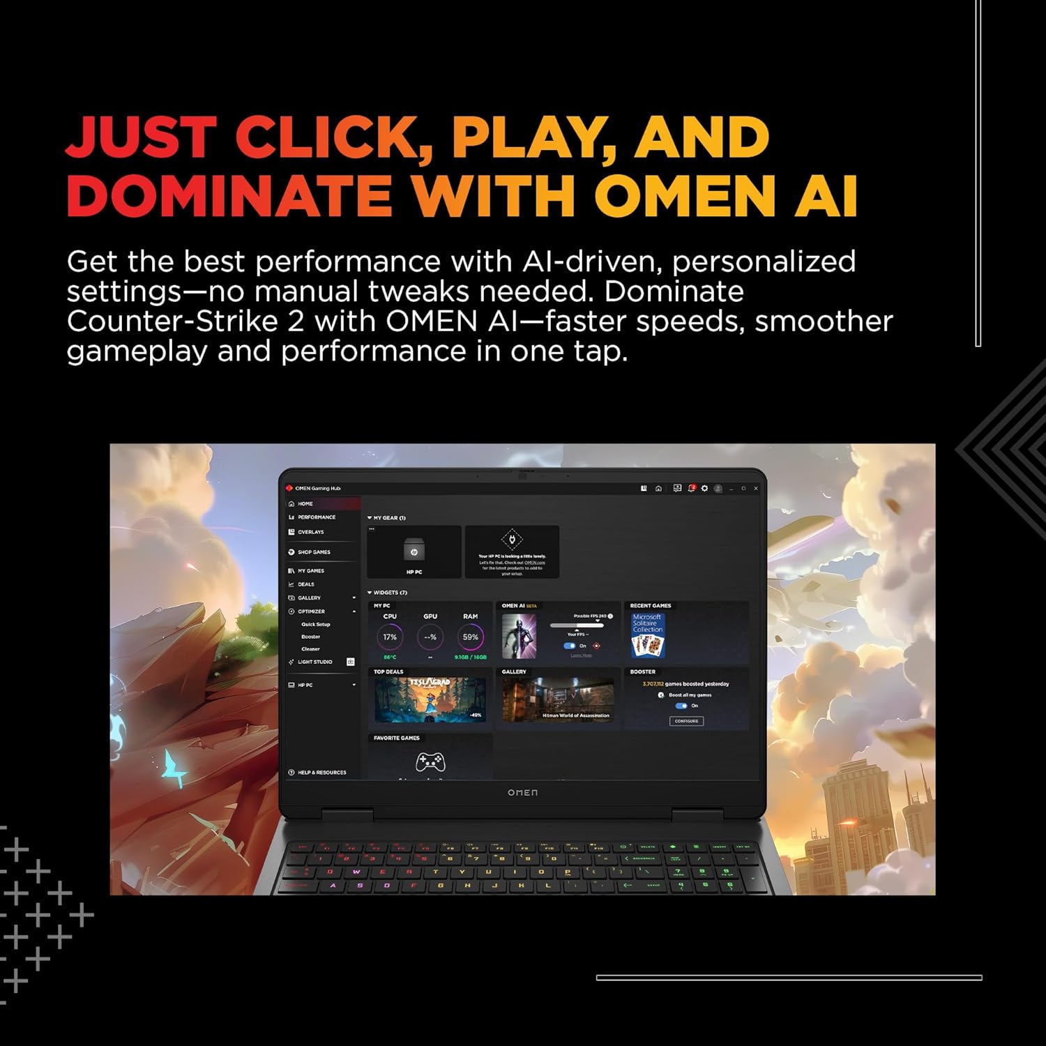 HP Omen, AMD Ryzen 9 8940HX, 8GB RTX 5070, 24GB DDR5(Upgradeable) 1TB SSD, 165Hz, 2k WUXGA, 3ms, 400 nits, 16''/40.6cm, Win11, M365* Office24, Black, 2.44kg, ap0182AX, RGB, AI Gaming Laptop 20 719CuHFns3L. SL1500