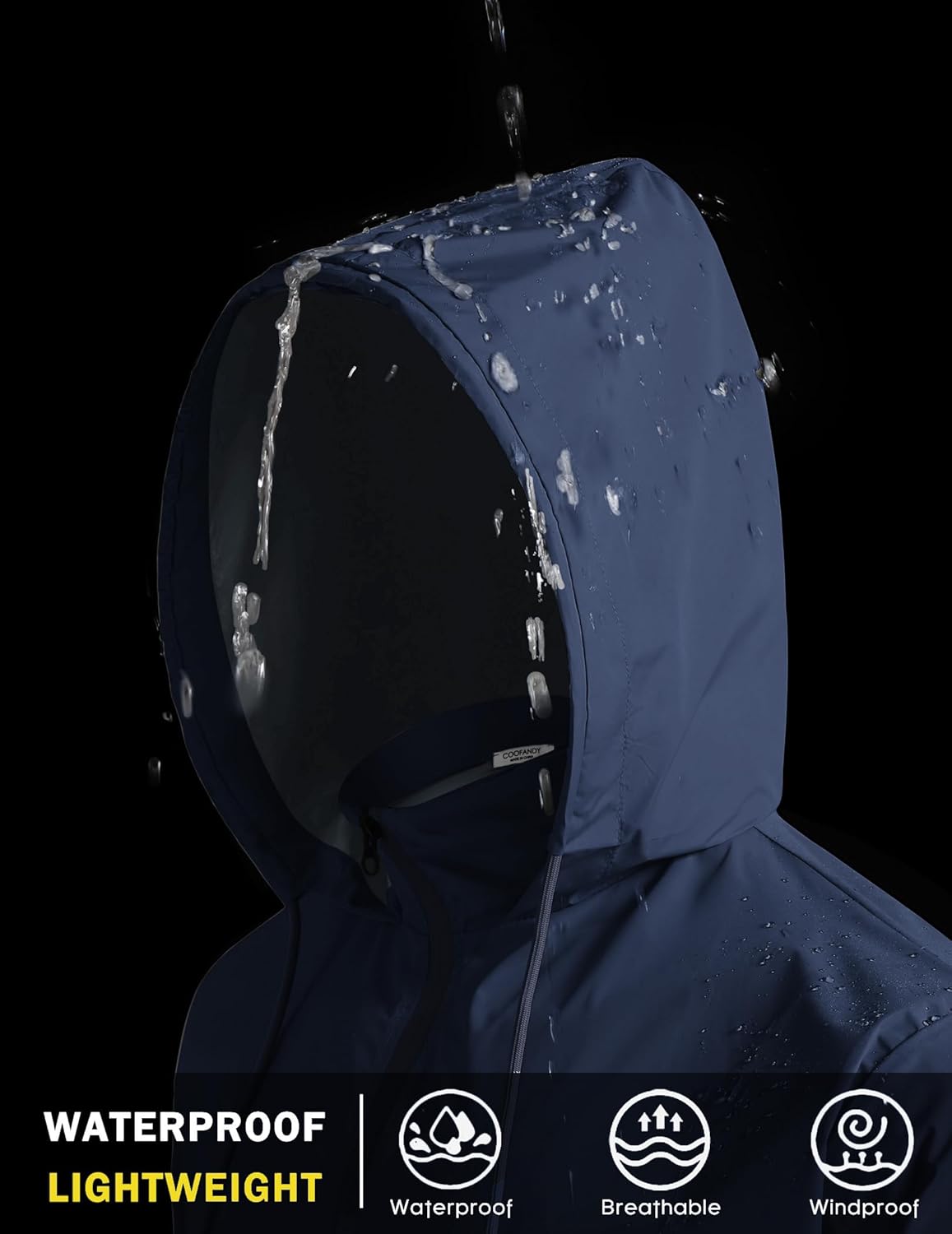 COOFANDY Men’s Packable Rain Jacket Lightweight Waterproof Raincoat with Hood Travel Hiking Golf Windbreaker