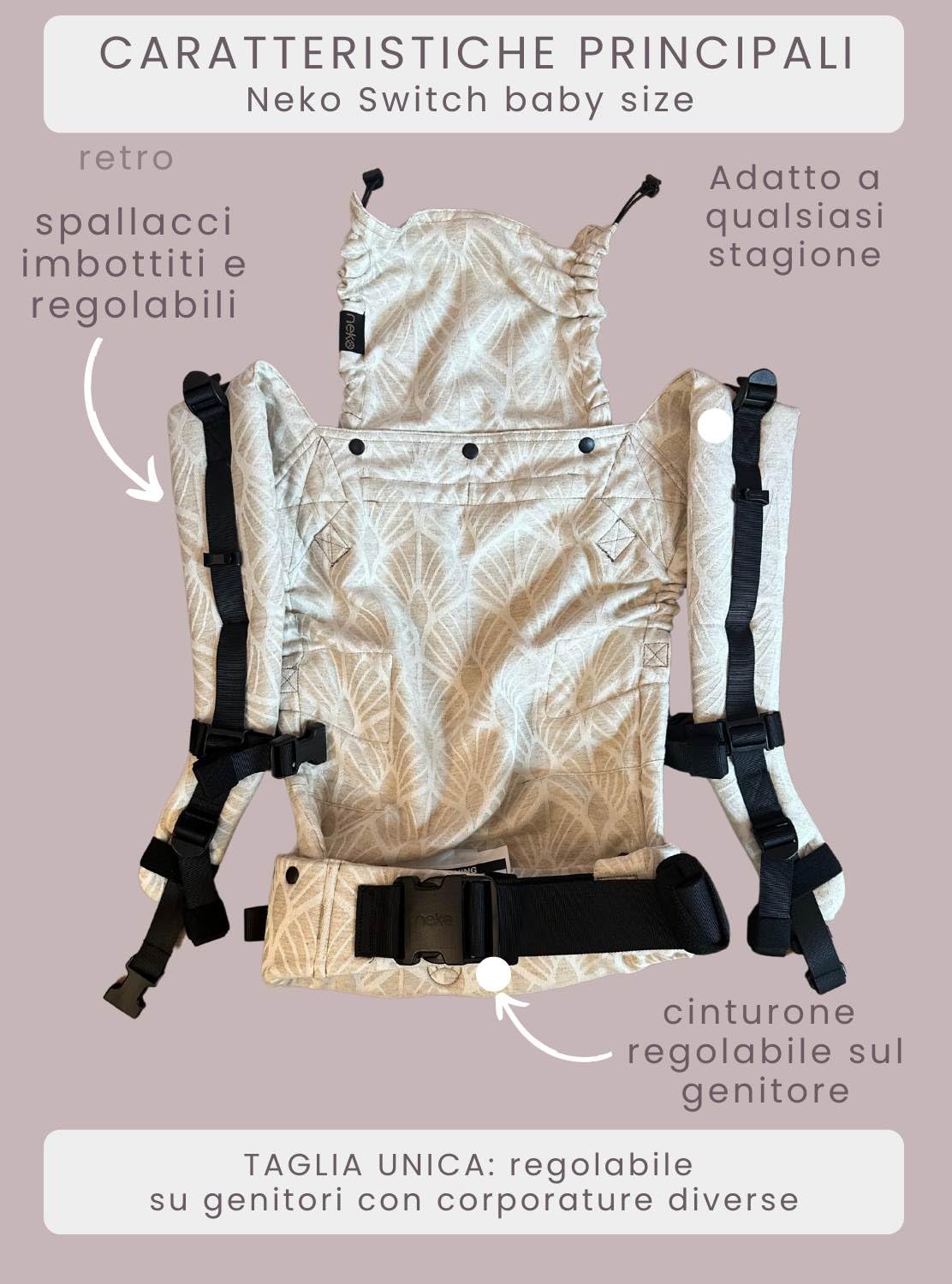 NEKO Switch Baby Marsupio Ergonomico Neonato da 0-24 Mesi | Tessuto Premium a Trama Diagonale, Marsupio Certificato IHDI