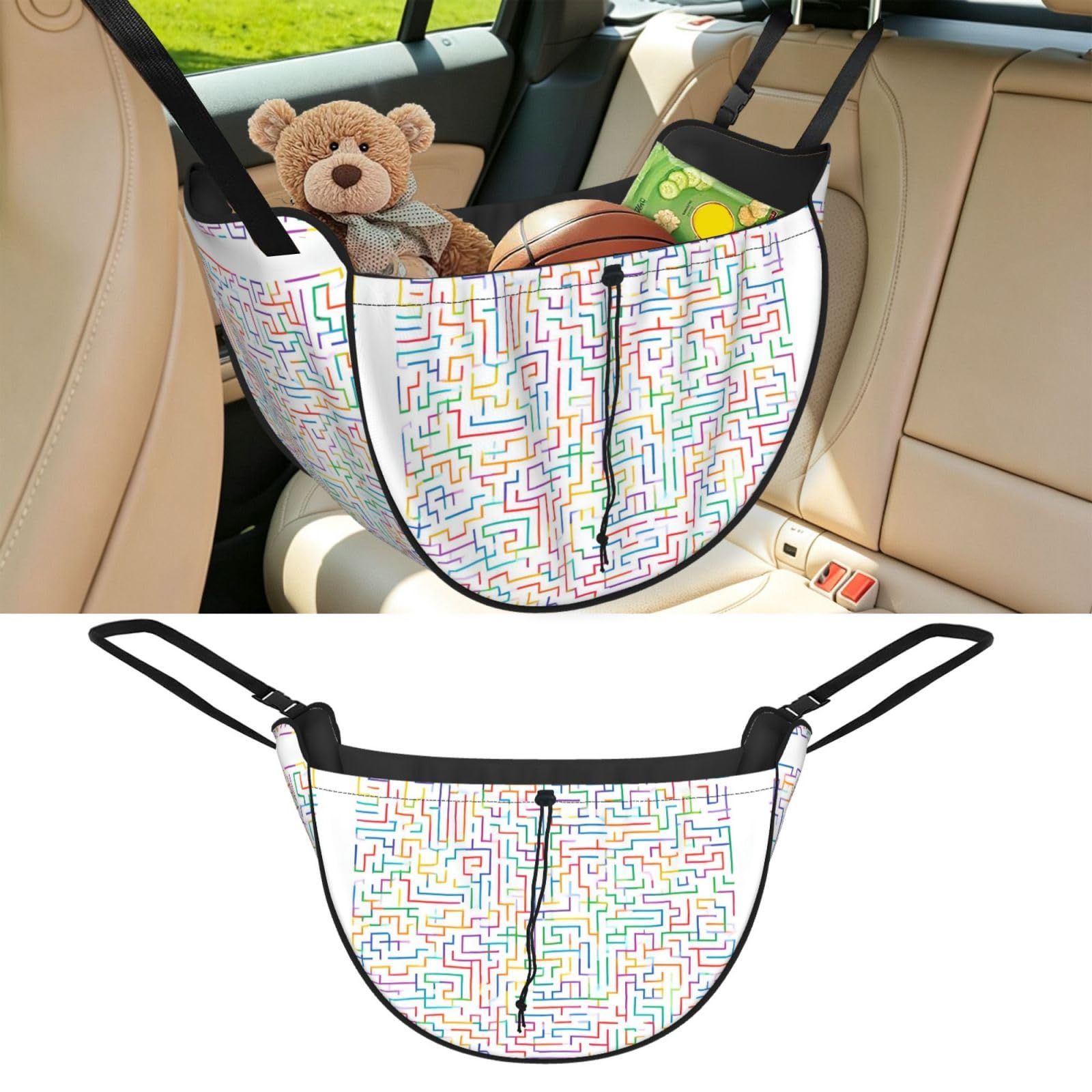 Cntdbu Black Line Maze Car Seat Organizer-Backseat Storage Bag For Travel