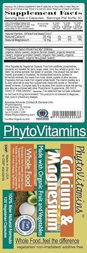 Miniatura 2 de phytovitamins Whole Food Calcio y Magnesio Vegetariana cápsulas 120-count, hecho con orgánico