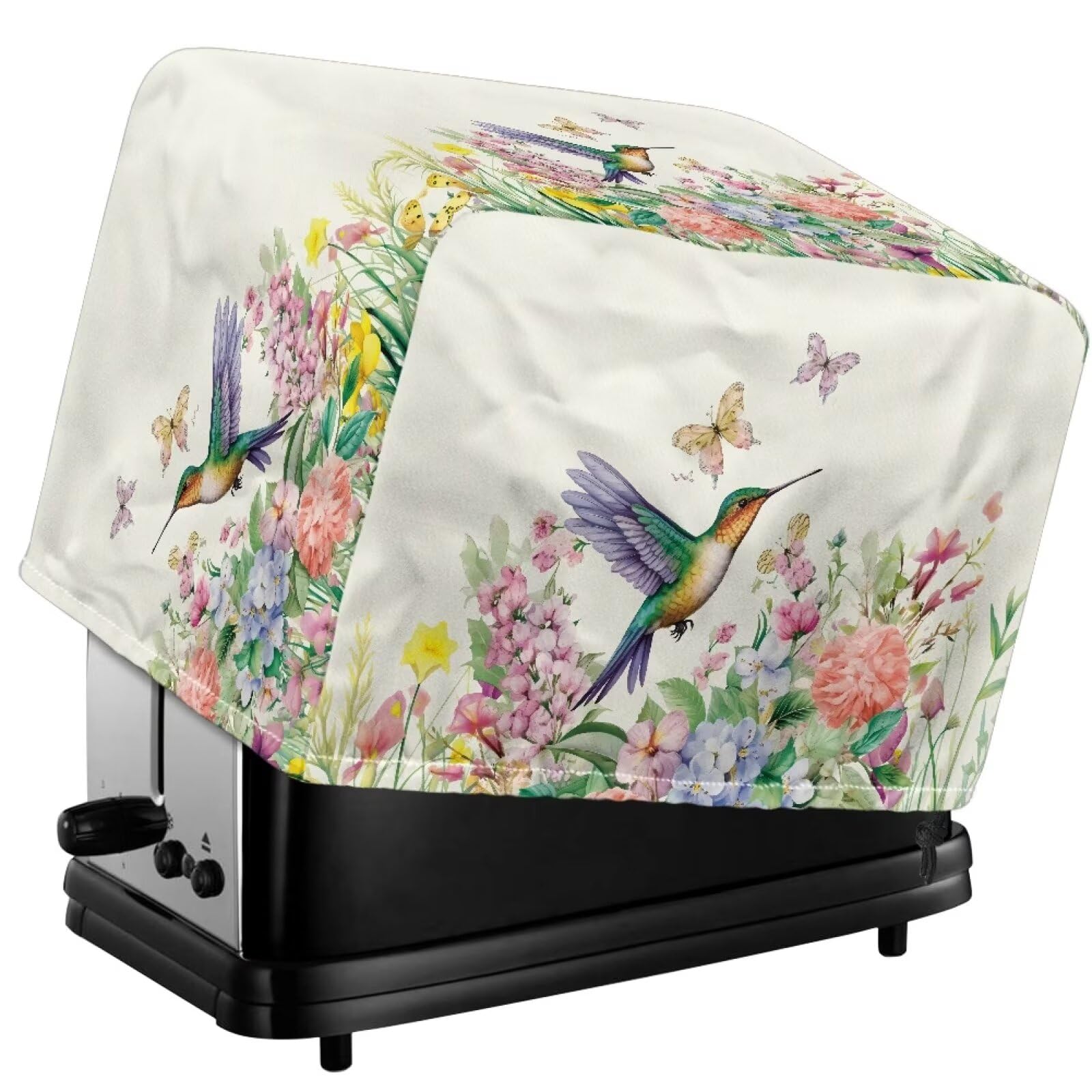 Babrukda Hummingbird Floral Toaster Cover 4 Slice Wide Slot Butterfly Daisy Bread Maker Cover with Drawstring Design Waterproof Kitchen Small Appliance Protector for Microwave Oven Kitchen Decoration