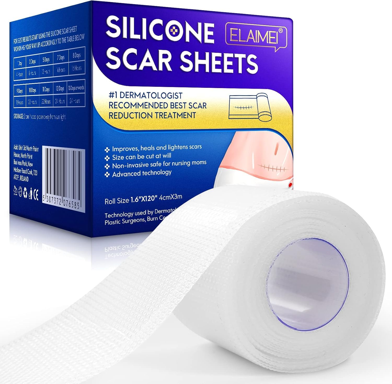 Silicone Scar Removal Sheets (1.6''x 120'', 3M), Professional Upgrade Silicone Sheet for Scars Caused by C-Section, Surgery, Burn, Acne, Stretch Marks, Works on Old & New Scars, Reusable Scar Sheets