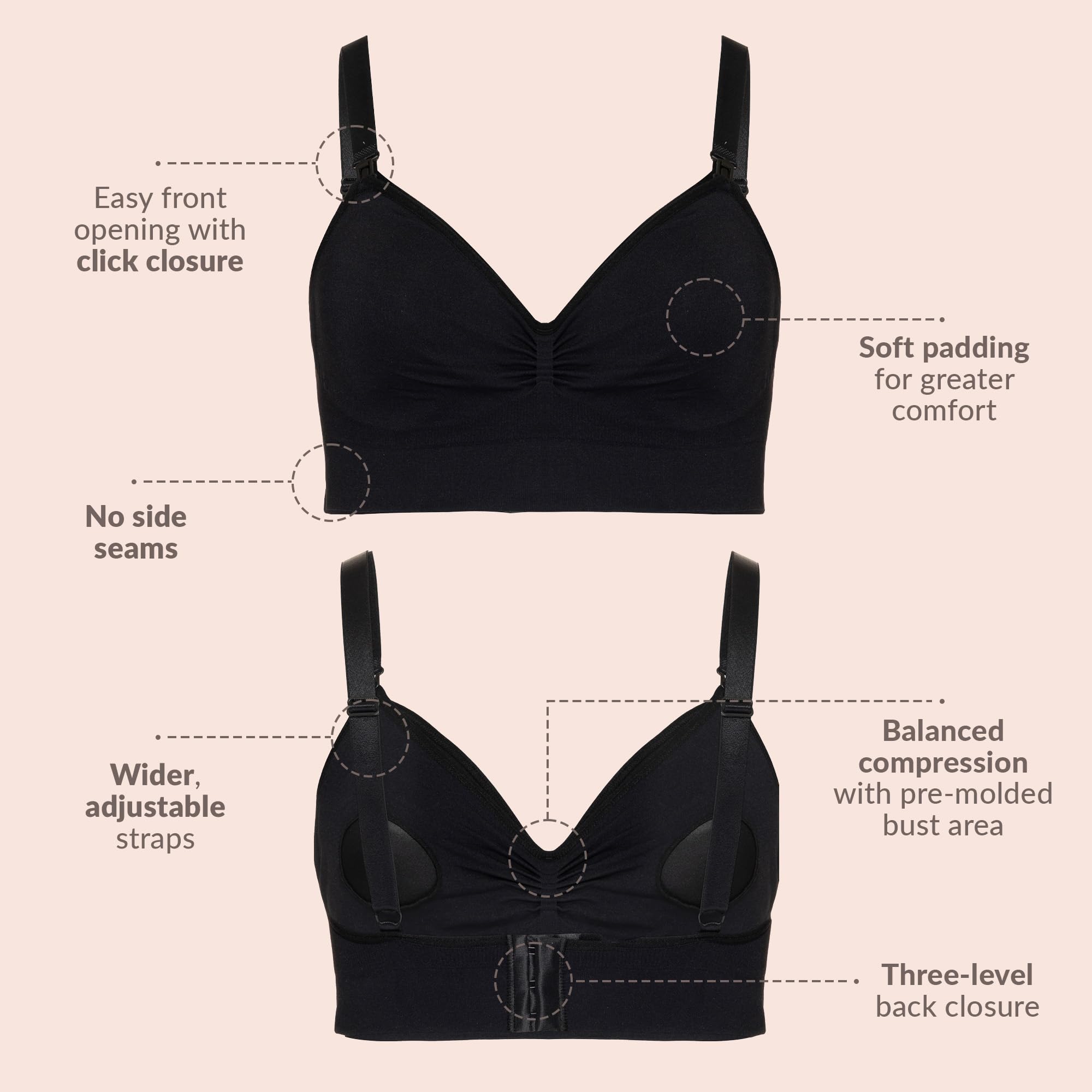 PLIE Nursing Bra for Women, Seamless Sides Bra, Easy Front Opening with Click Closure Bra, Supports Large and Heavy Breasts