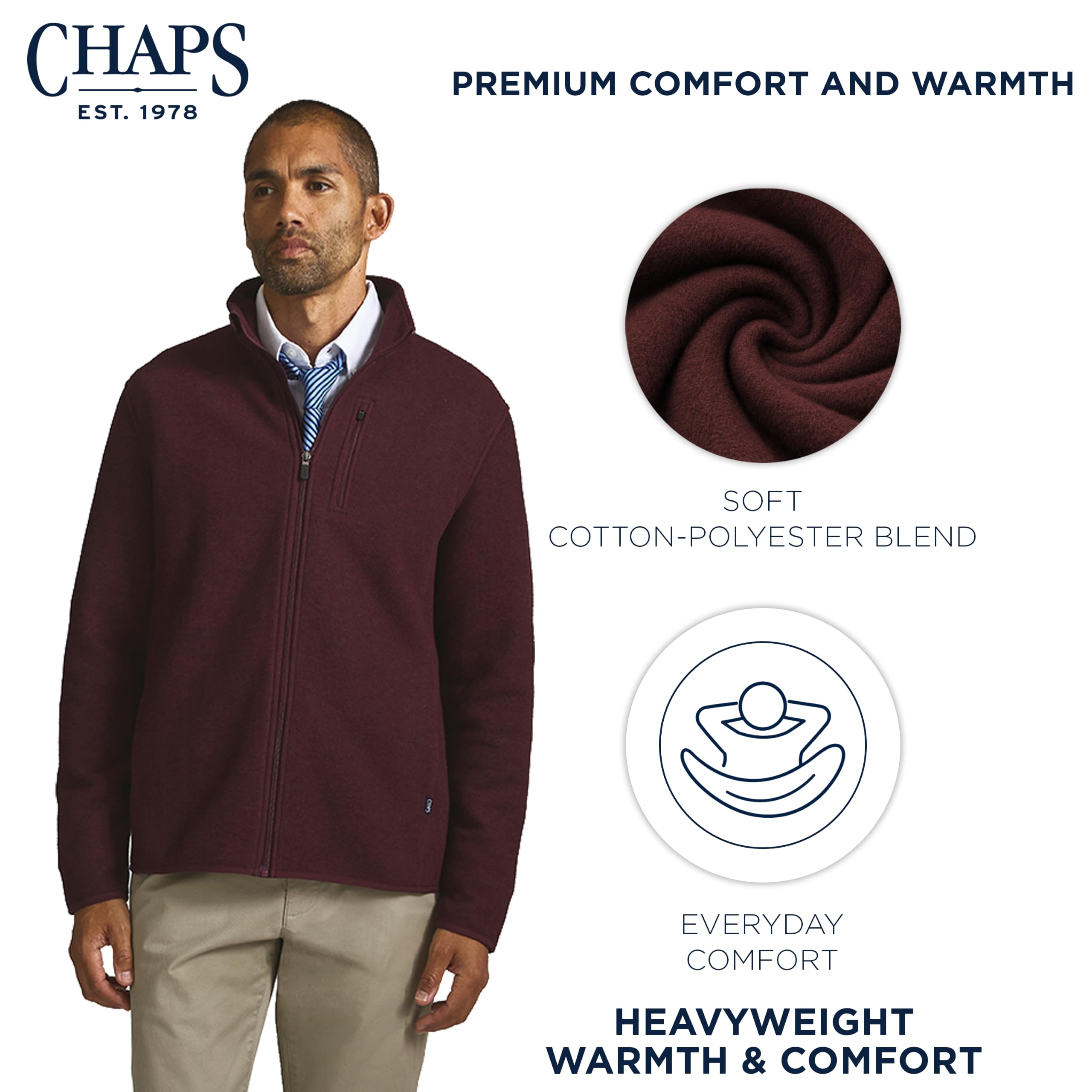 Chaps Norwell Herren-Fleecejacke mit durchgehendem Reißverschluss, Burgunderrot Heather, L