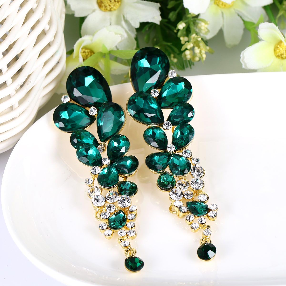 EVER FAITH Women's Austrian Crystal Gorgeous Tear Drops Wedding Dangle Pierced Earrings - Image 4