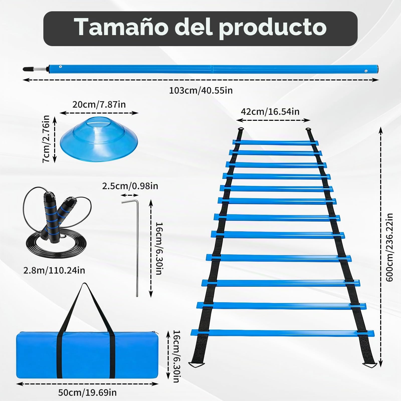 Kit De Entrenamiento De Fútbol - con Salto De Cuerda, Almohadilla Deportiva, Escalera De Ritmo, Palo De Entrenamiento ágil - Equipo Deportivo Completo para Velocidad Y Coordinación