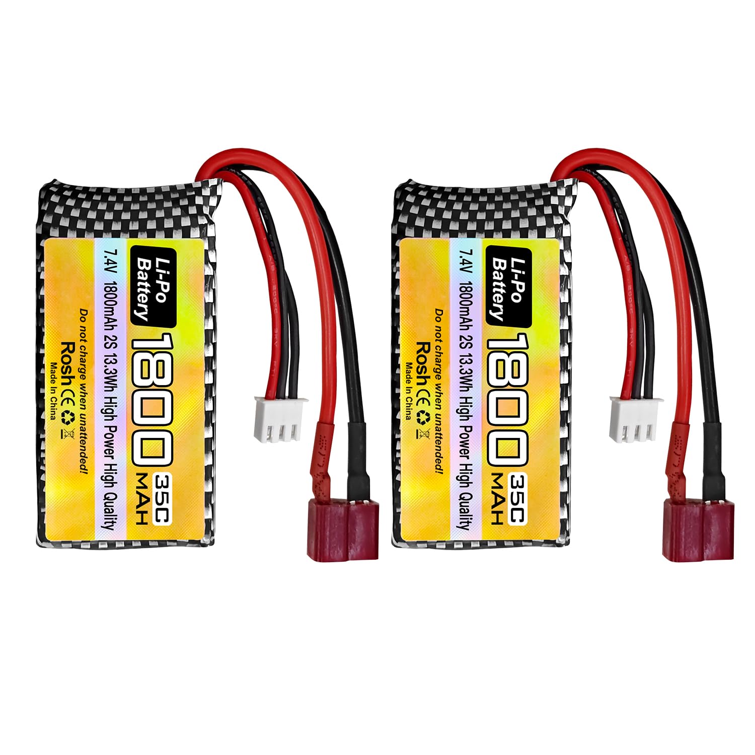 Lot de 2 batteries Li-ion 7,4 V 35 C 1800 mAh pour WLTYOS K929-B A959-B 12401 12402 12403 12404 12423 12428 144001 1/18 1/14 1/12 jouet télécommandé. Batterie de voiture