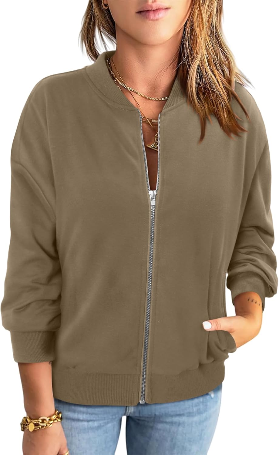 KISSMODA Womens Zip Up Jackets Sweatshirts Long Sleeve Casual Coat Outwear With Pockets - Image 3