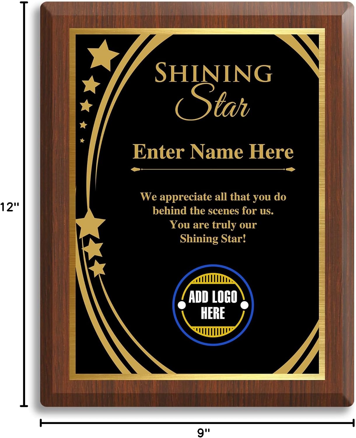 Elegant Custom Plaque - Add Your Own Text or Logo - Personalized Award Plaque for Employee of the Month, Ideal as Recognition Awards for Employees, Retirement, and Service Appreciation (Shining Star 1, 7" x 9")