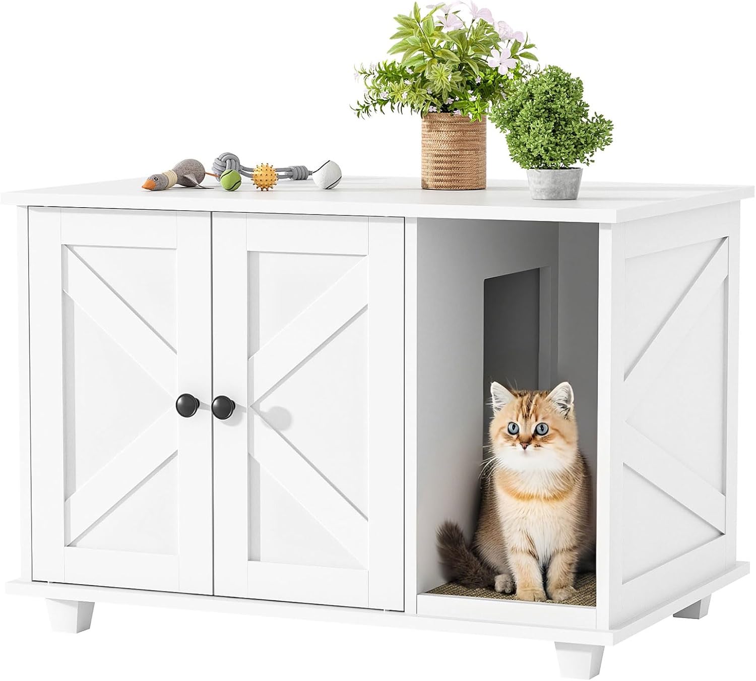 Cat Litter Box Enclosure,Wooden Cat Washroom Furniture with Barn Door, Pet House Hidden Litter Box,Litter Box Furniture Fit Most of Litter Box