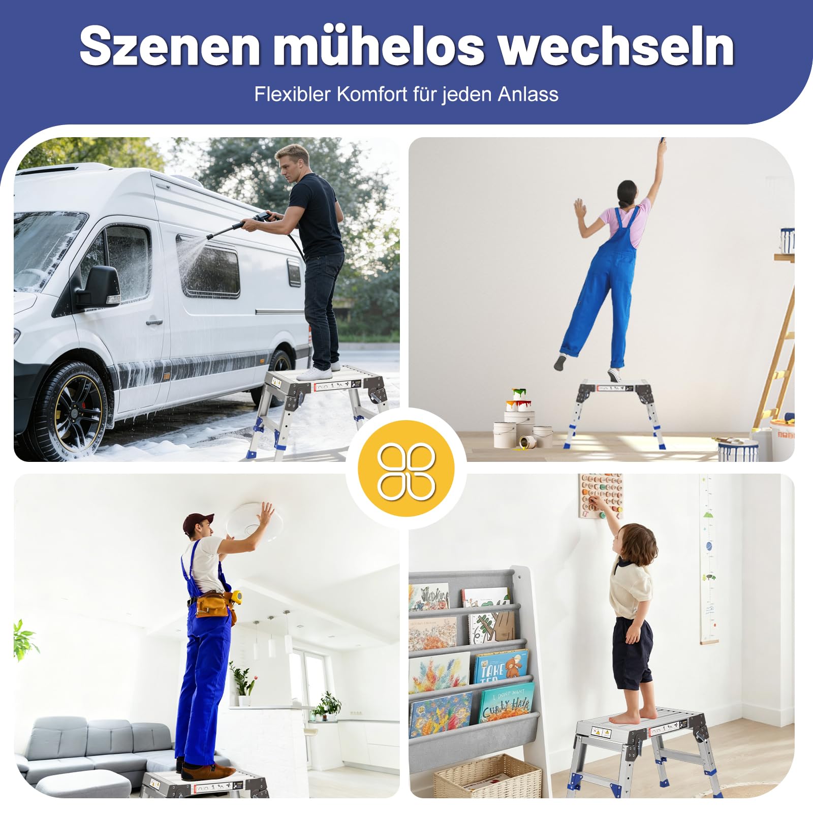 Klappbarer Aluminium Arbeitsplattform, Schwerlast-Tritthocker (Bis 362kg), 3-Fach Höhenverstellbare Trittstufe (30-40 cm), Rutschfester Einstiegstritt/Treppenpodest für Wohnmobil, Garage & Dachbox