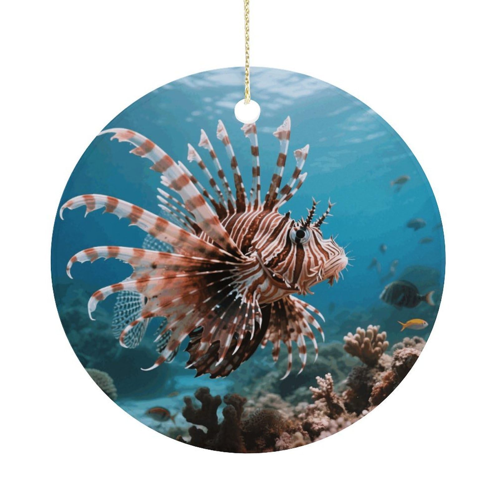 Personalized Christmas Ornaments 2025 Ceramic Hanging Lionfish Ornaments with Gold String Double-Sided Vintage Holiday Decorations for Tree Mantel Tabletop Xmas Party Favors