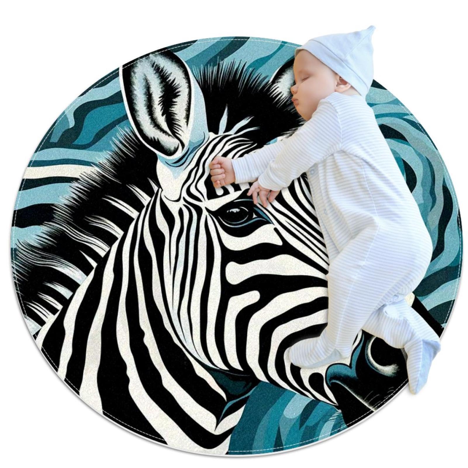 Tapis de salle de bain antidérapant zèbre bleu 1m doux pour chambre d'enfant