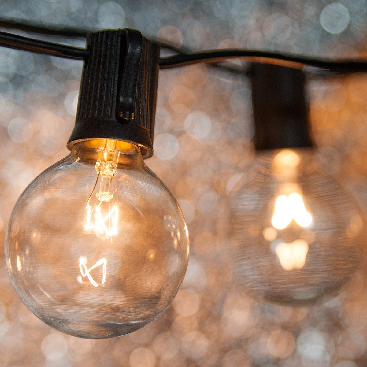 Wintergreen Lighting15 Clear G50 Globe String Lights on Black Wire - Indoor Outdoor Patio String of Lights, String Light Globe Bulb, Patio Lights Black Wire (15 Lights, 15 Ft)