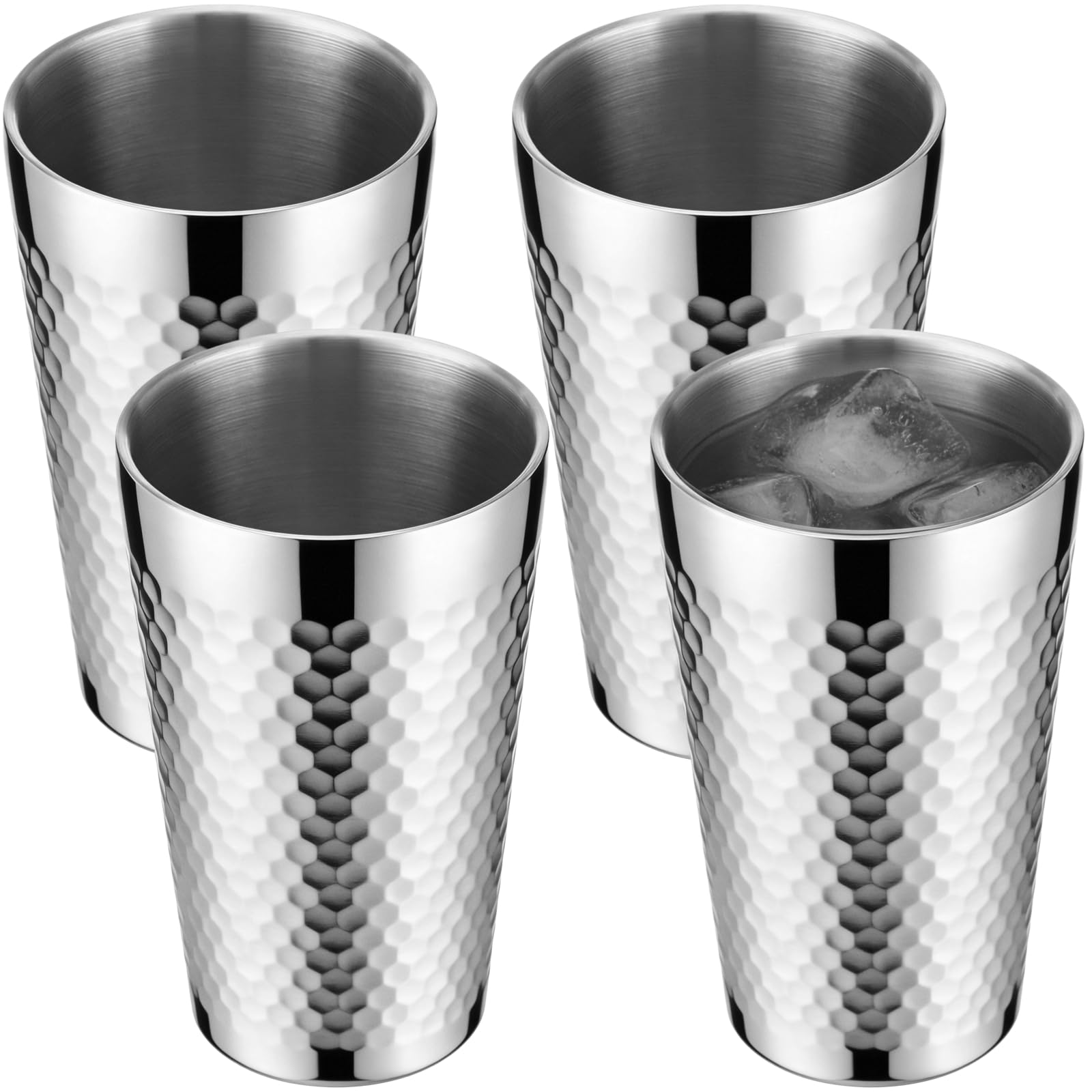 4 Stück Edelstahl-Pint-Becher, doppelwandige Trinkbecher, unzerbrechliche Metallbecher für heiße und kalte Getränke, wiederverwendbare Getränkebehälter für Zuhause, Camping, Picknick, Küche