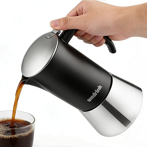 wedrink Olla de acero inoxidable 304 de alta calidad, cafetera espresso para estufa de 4 tazas, compatible con inducción y todas las estufas