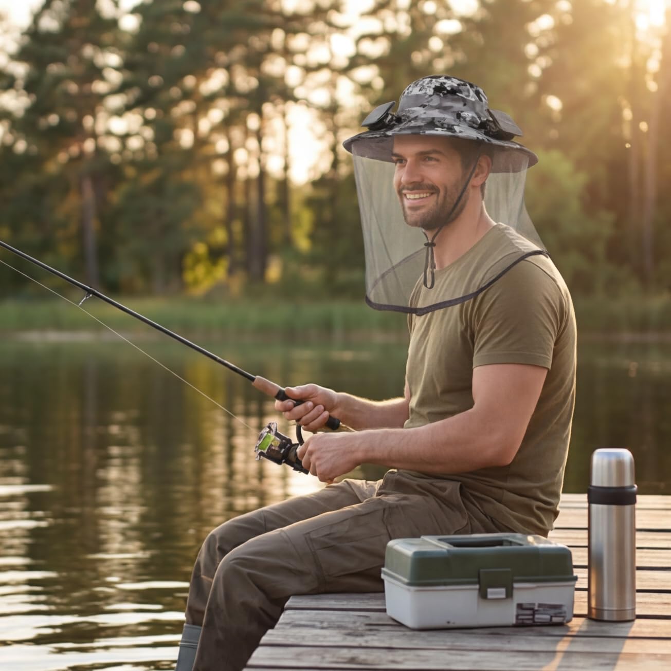 Cappello con ventole doppie per protezione da pesca, mani rinfrescanti, zanzare, campeggio, escursionismo