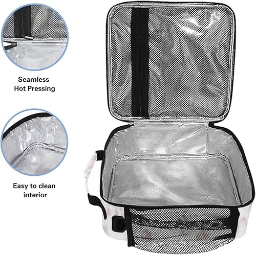 Miniatura 3 de Lonchera de mármol para niños, bolsa de almuerzo aislada con aislamiento de mármol rosa, blanco y gris, bolsa refrigerante de líquido con correa de