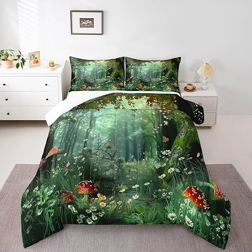 Erosebridal Juego de edredón mágico tamaño Queen, juego de ropa de cama de hongos para niñas, mujeres, niños y adolescentes, hojas de margarita,