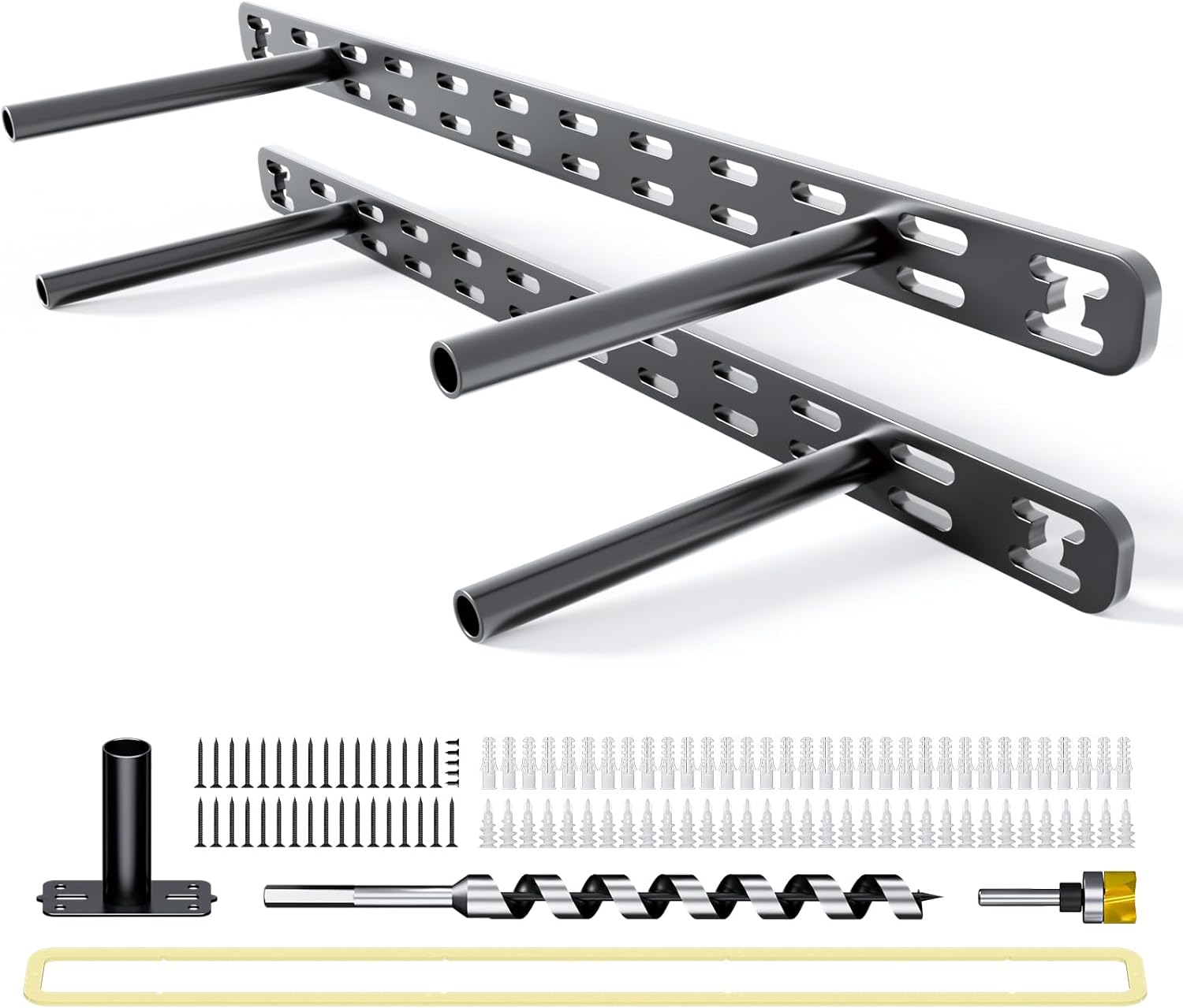 2pcs Floating Shelf Bracket Heavy Duty,Decorative Floating Shelf Hardware Hidden Black Metal Fireplace Mantel Brackets (18"X8"X1.0" with Tools)