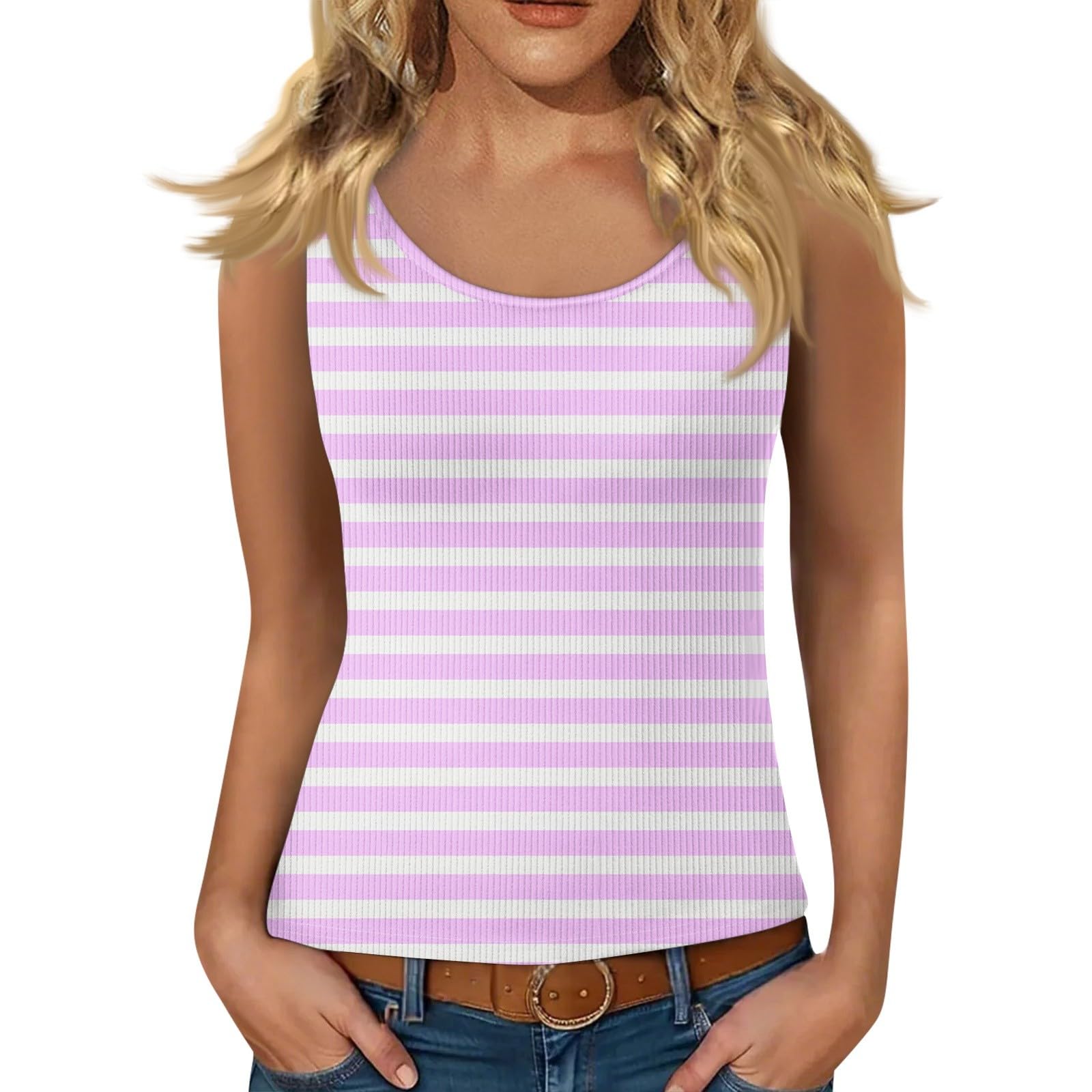 Tanktops & Träger-Tops für Damen Festliche Rippenbluse Eng Gestreift Ärmelloses Striped Shirts Loungewear für Feierlichkeiten