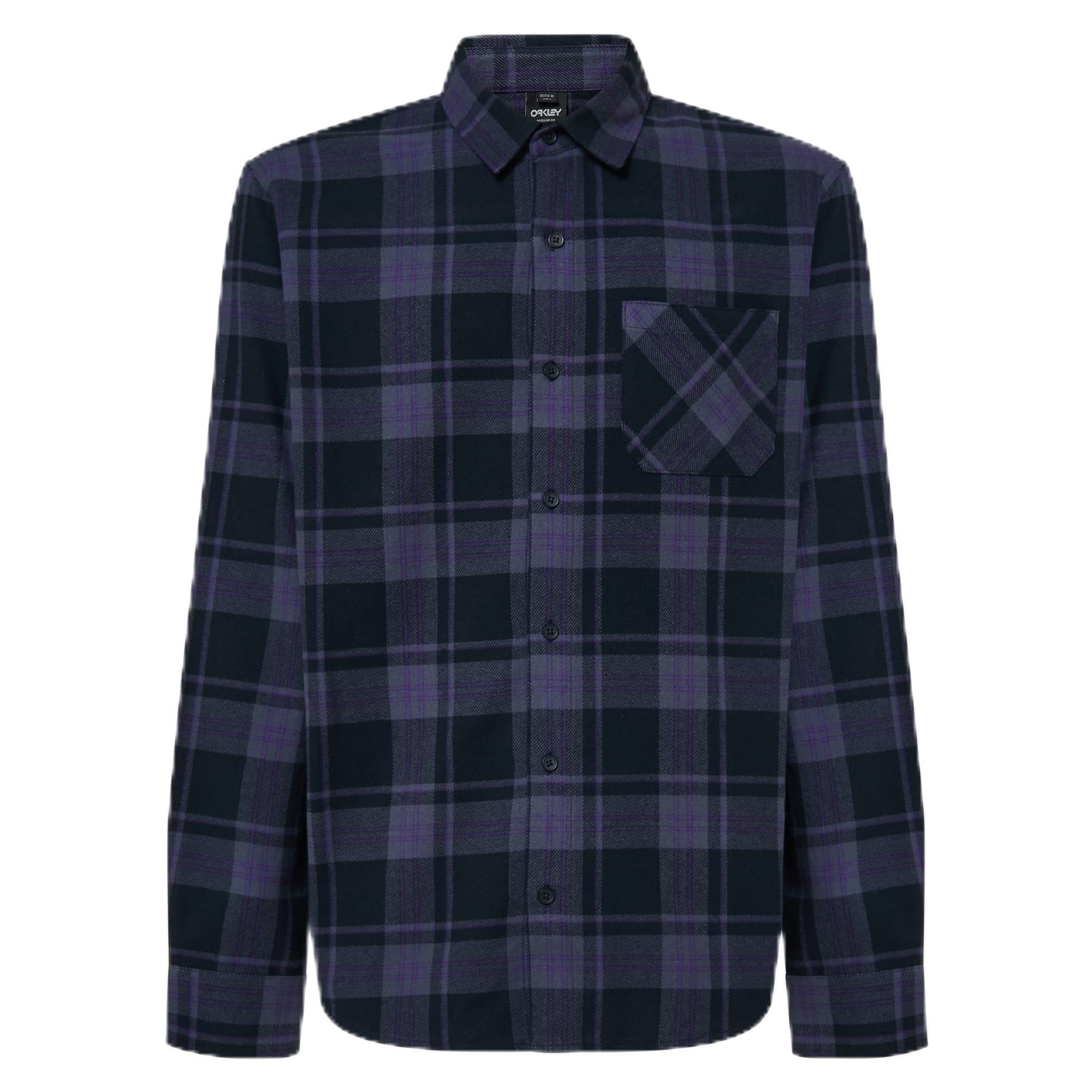 Oakley Men's Podium Plaid Long Sleeve Flannel Shirt, Black/Graphite/Amethyst, XXL