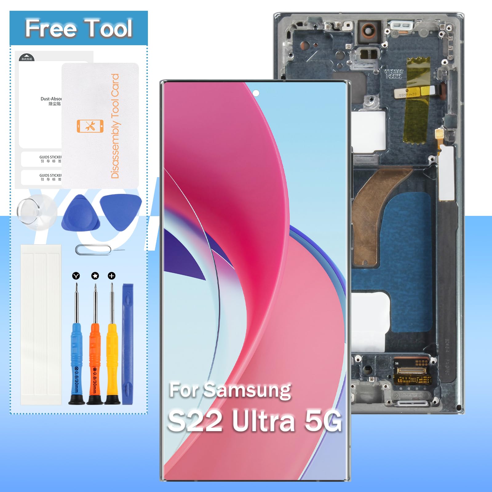 [for US Version] Yondista for Samsung Galaxy S22 Ultra 5G Screen Replacement 6.8" AMOLED SM-G908a, SM-S908u, SM-S908w LCD Display Touch Digitizer Assembly with Tools(Green with Frame)
