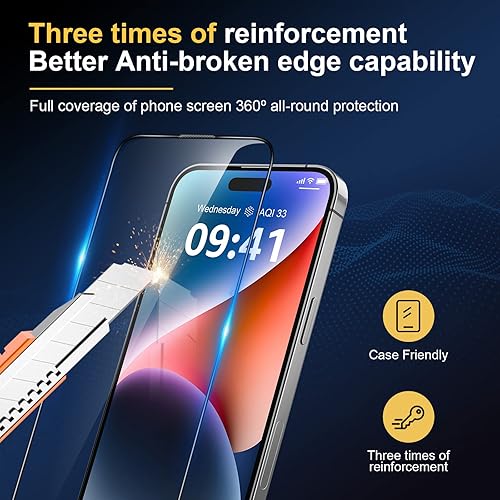 Miniatura 5 de KimSouthD Paquete de 3 protectores de pantalla de vidrio templado inastillables 14 Pro Max de 6.7 pulgadas, antihuellas dactilares y 10 x
